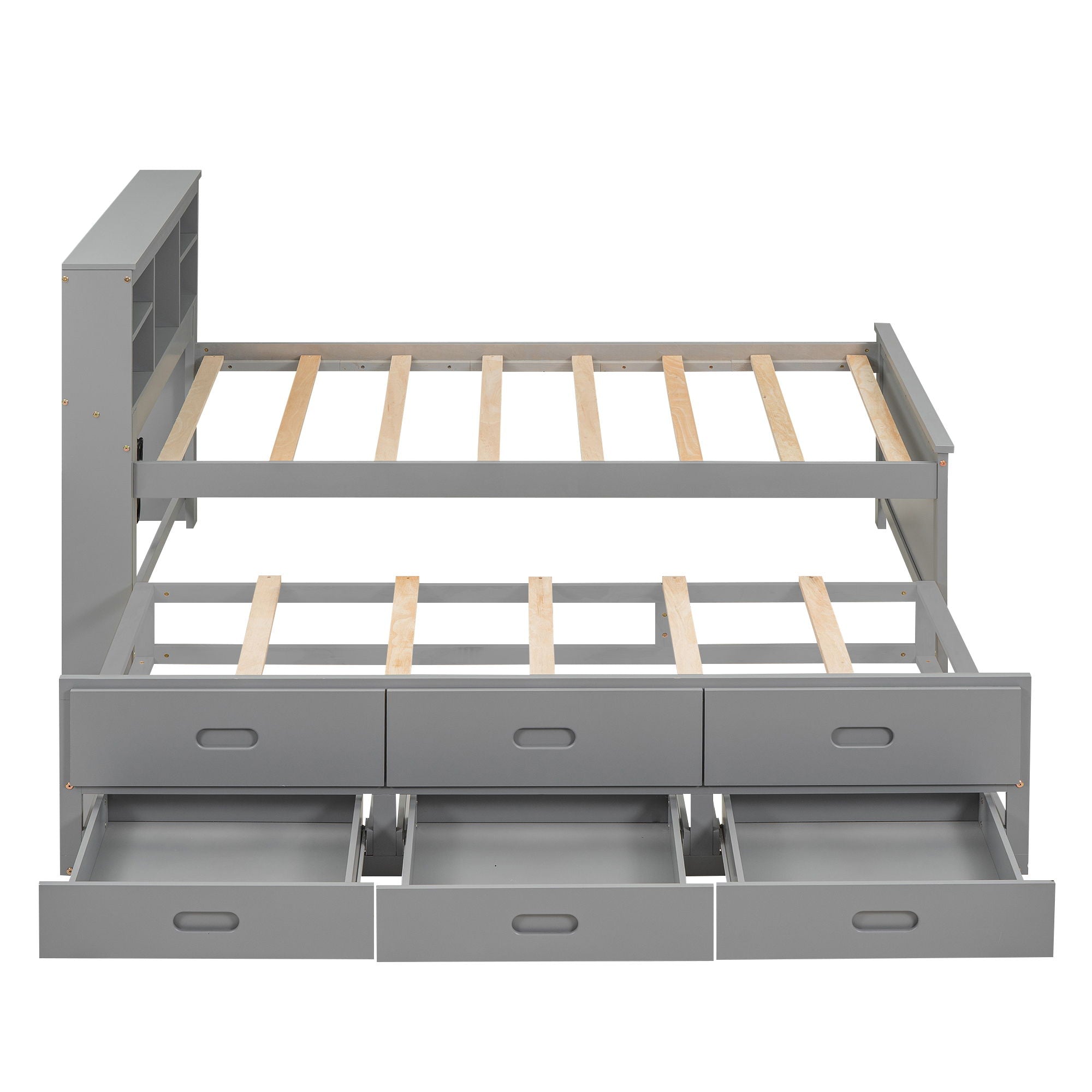 Platform Bed With Storage Headboard, USB, Trundle And 3 Drawers