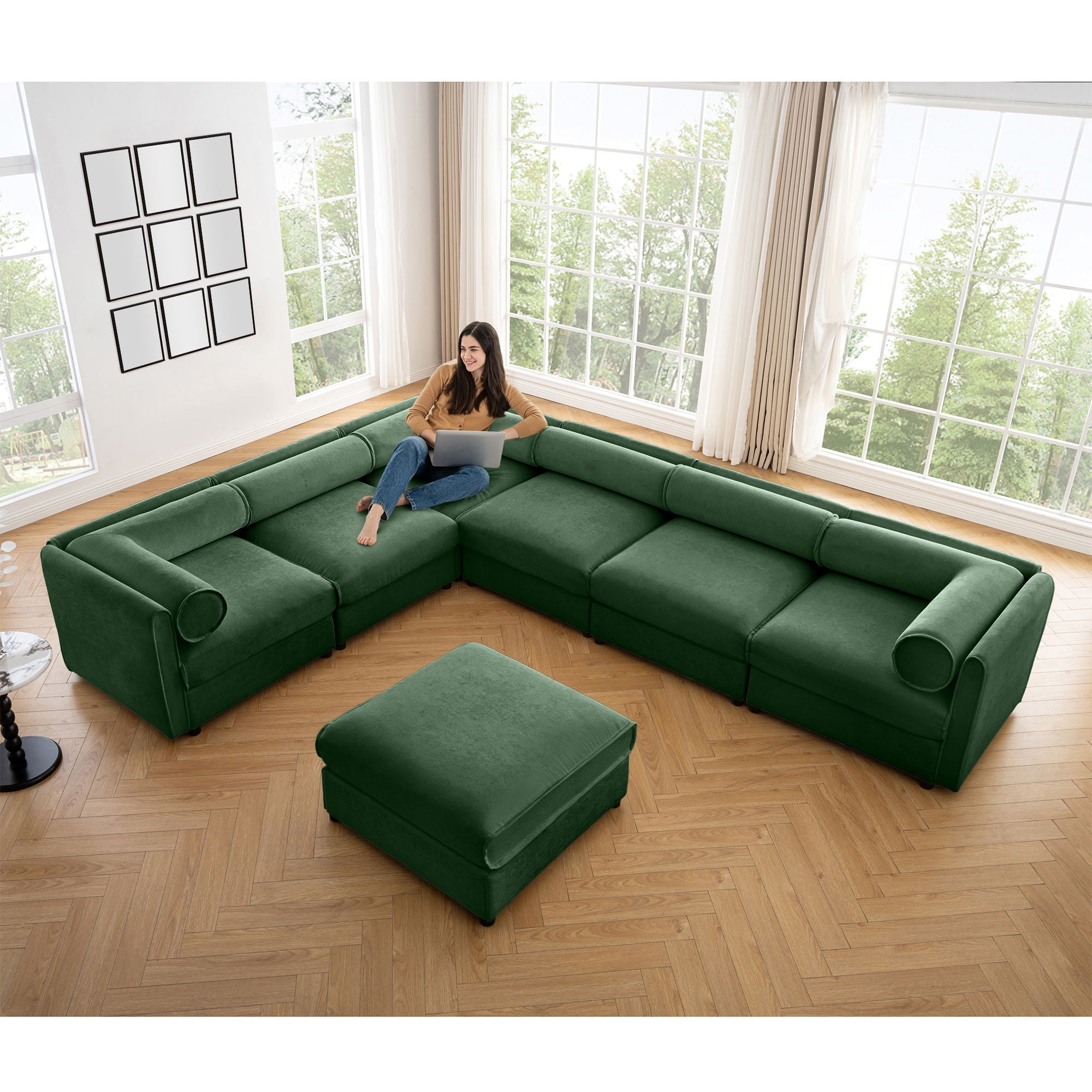 Contemporary Elegant White Chenille Sofa With Storage And Ottoman