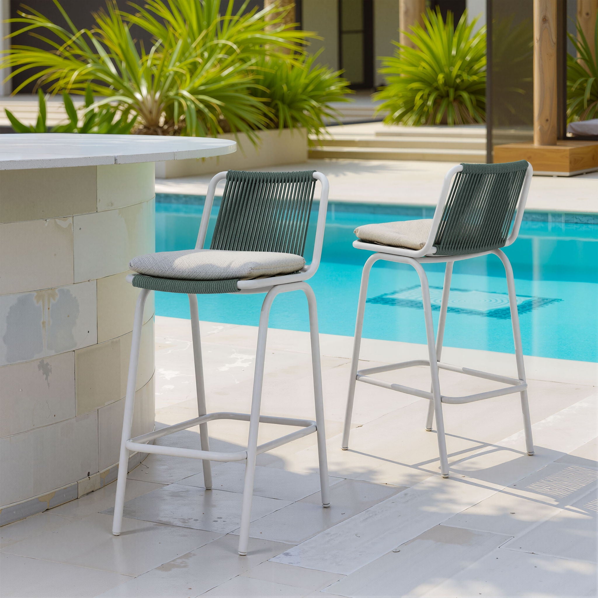 Luft - Outdoor Barstool (Set of 2) - White & Green