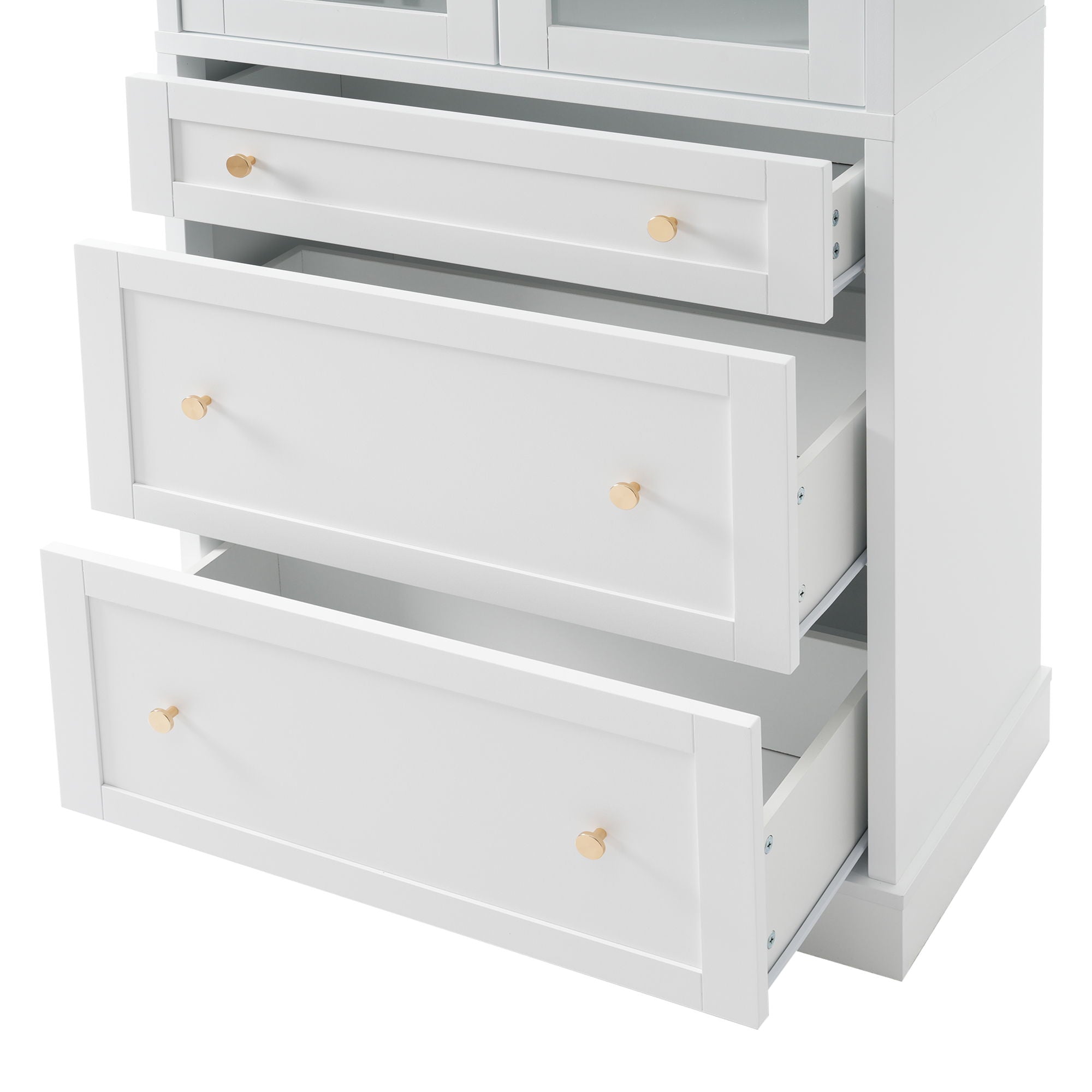 Freestanding Tall Bathroom Cabinet With Adjustable Shelves, Drawers, Soft Close Glass Doors