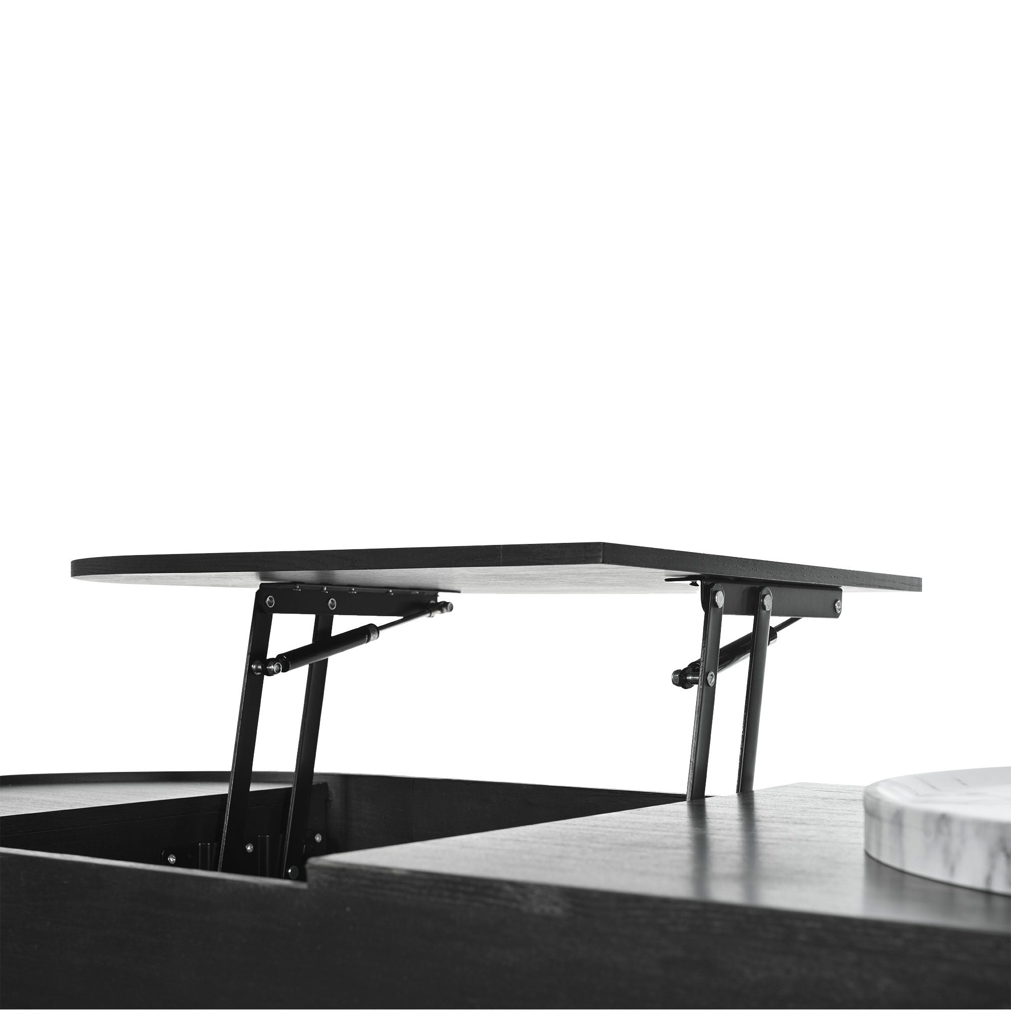 Lift Top Coffee Table With 360 Degree Marble Patterned Rotating Tray