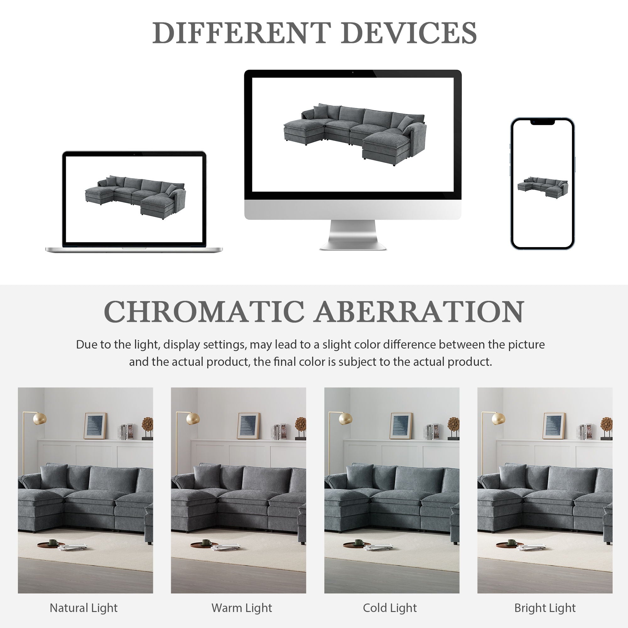 Modular Sectional With Deep And Wide Seat, Cloud Couch Set With Double Cushions Sofa With Movable Ottoman
