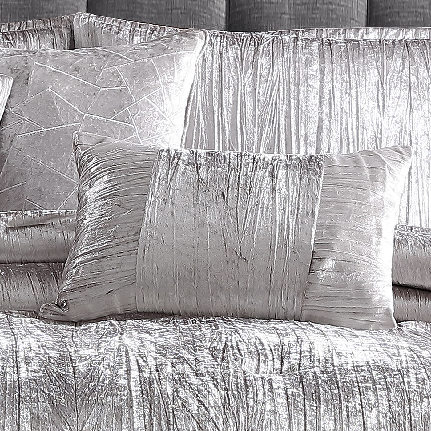 Turin Silver Crinkle Velvet 7PC Bedding Set