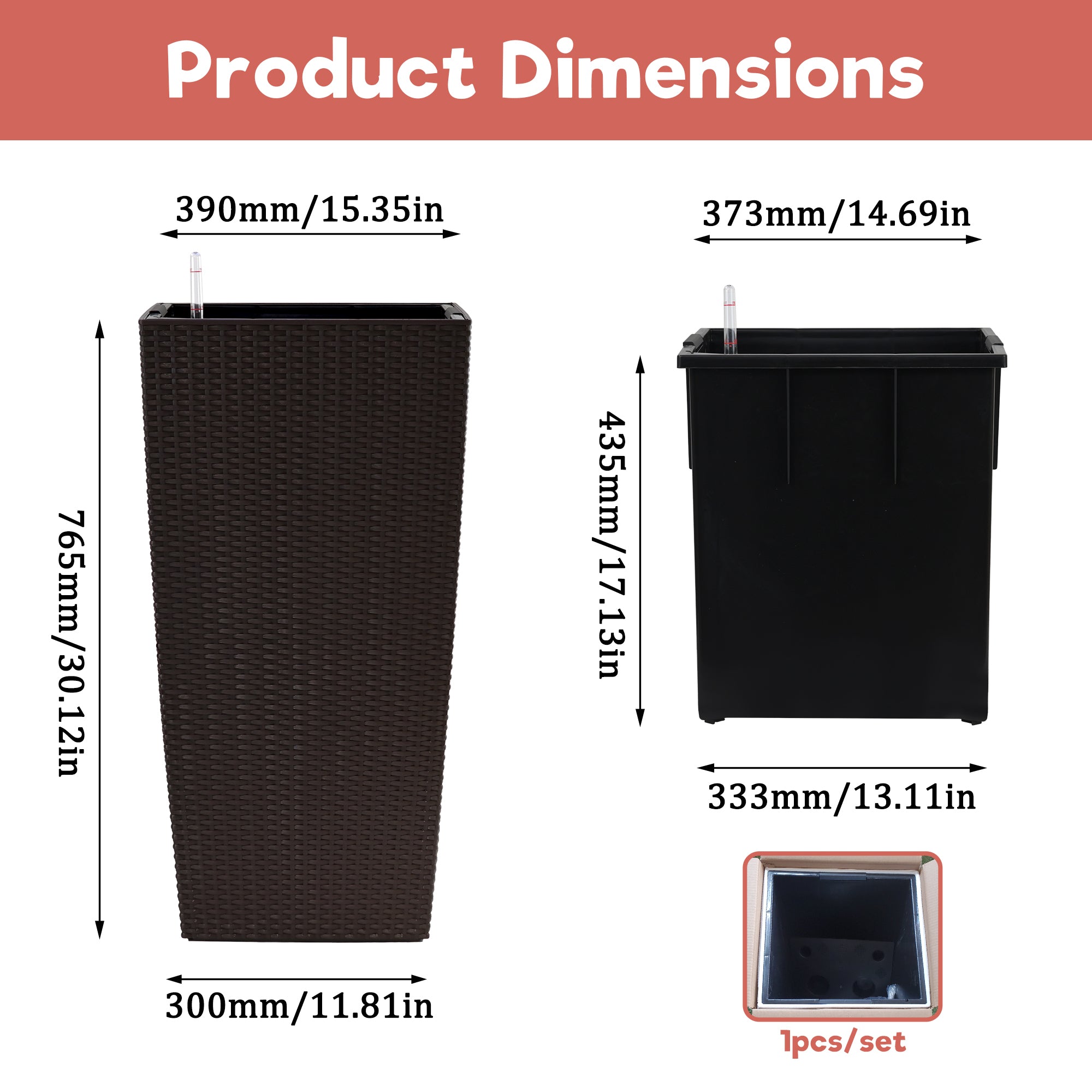 30 in Tall Large Flower Pot Planter with Self-Watering Drainage Holes