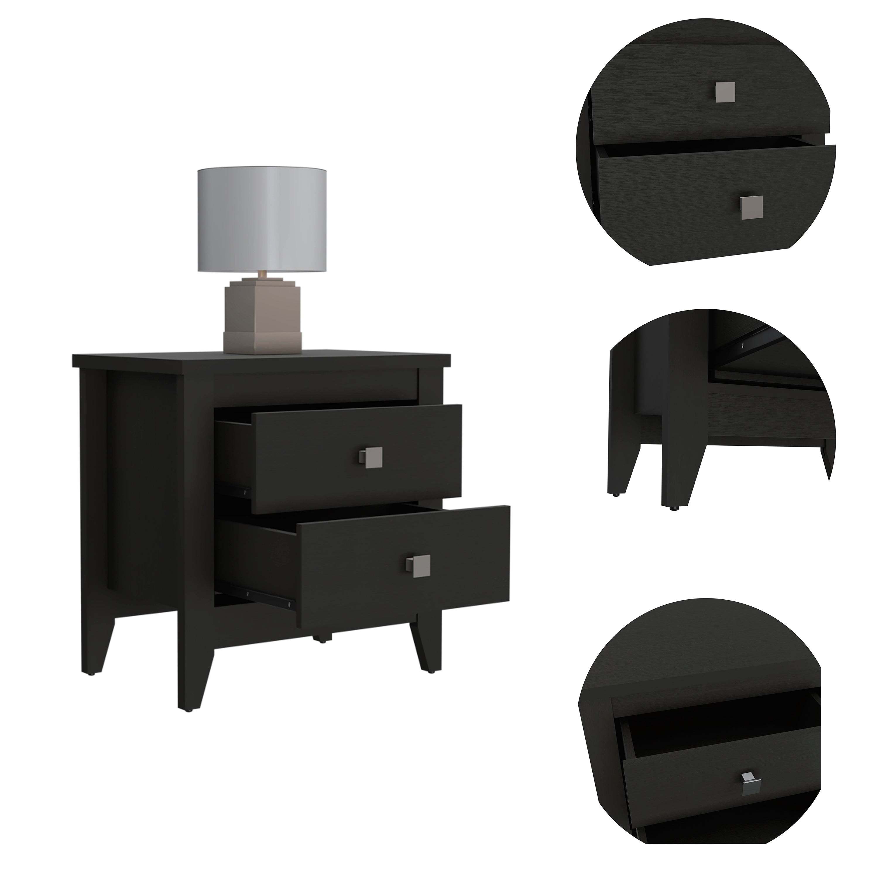Breeze Four-Legged Modern Bedroom Nightstand with Two Drawers