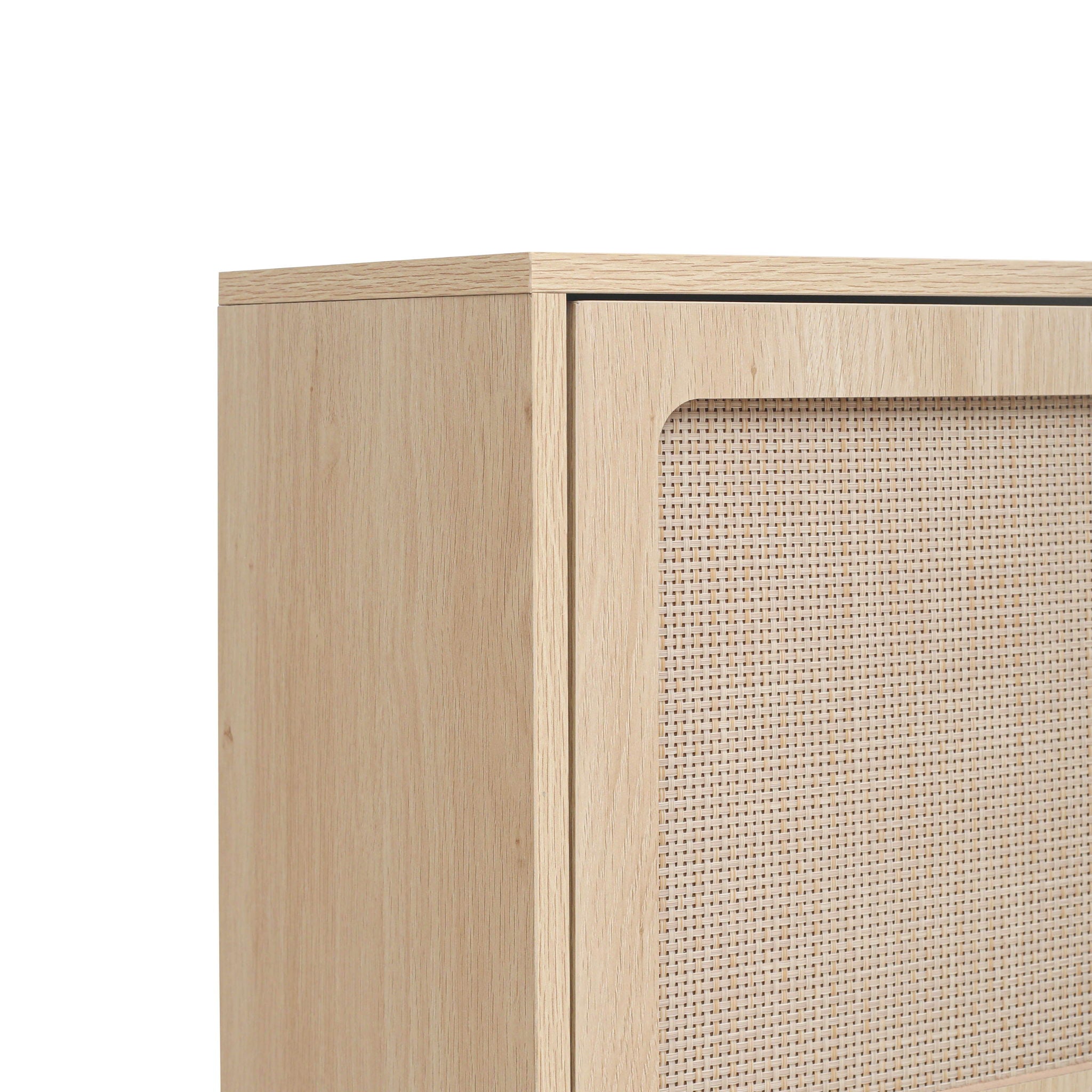 Modern Rattan 5 Door Shoe Storage Cabinet For Entryway Freestanding Design - Natural
