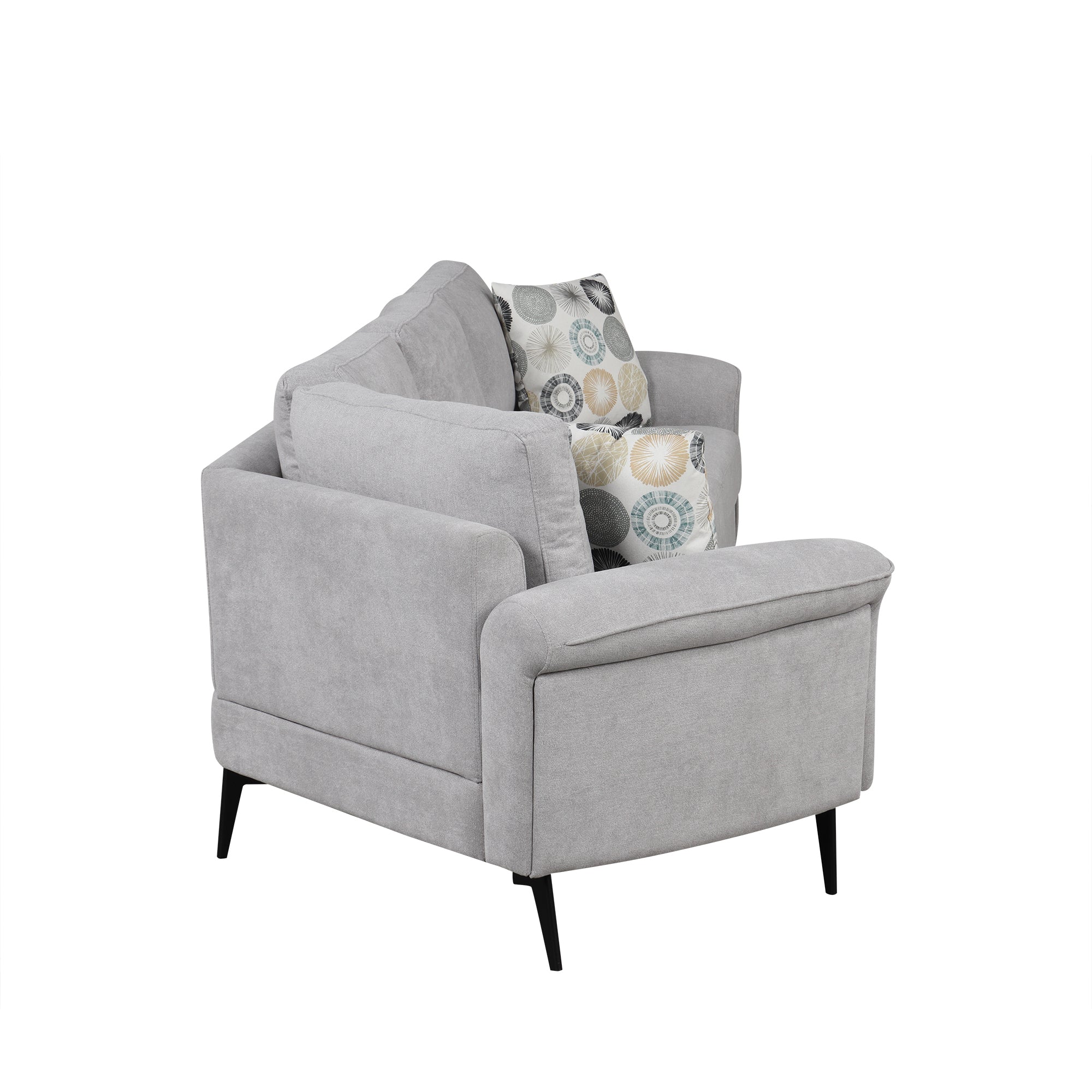 111" Upholstered 3-Seater Sofa with Curved Design and Two Printed Pillows