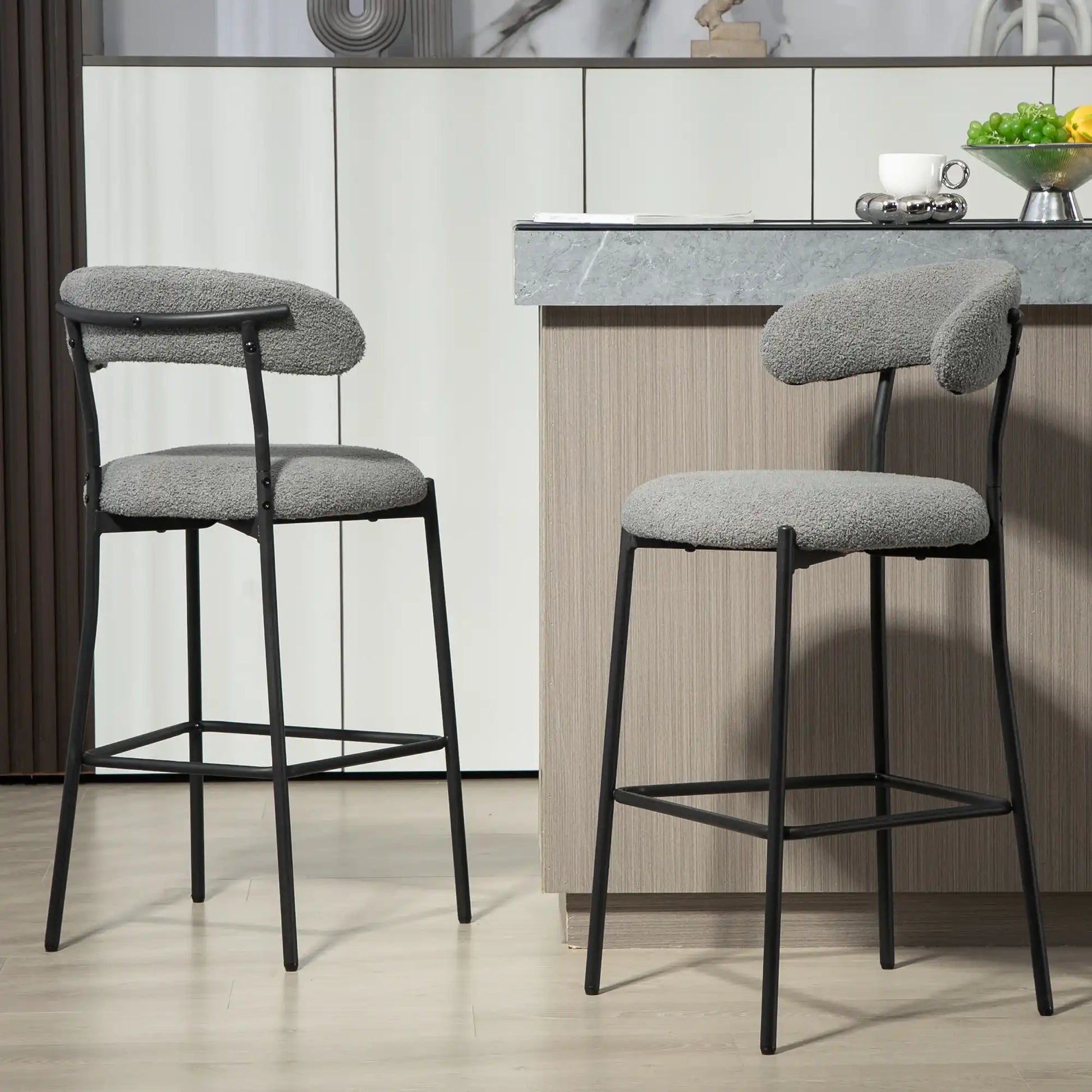 Tessa Modern Grey Boucle Stool - Best Buy Furniture