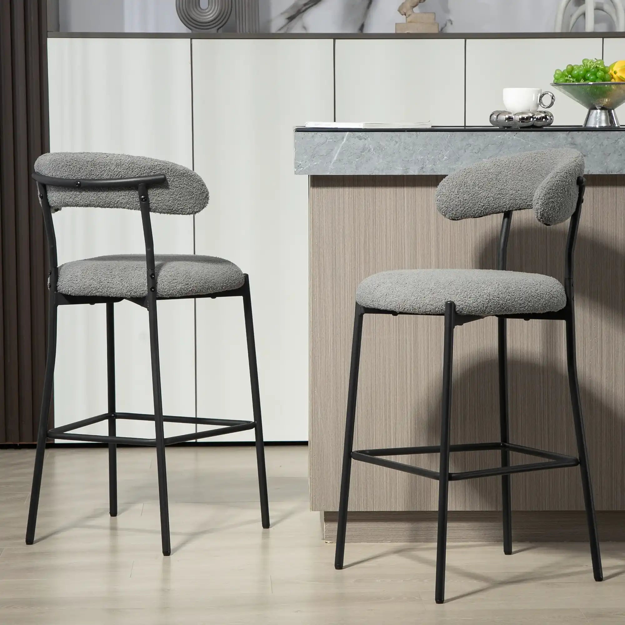 Tessa Modern Grey Boucle Stool - Best Buy Furniture