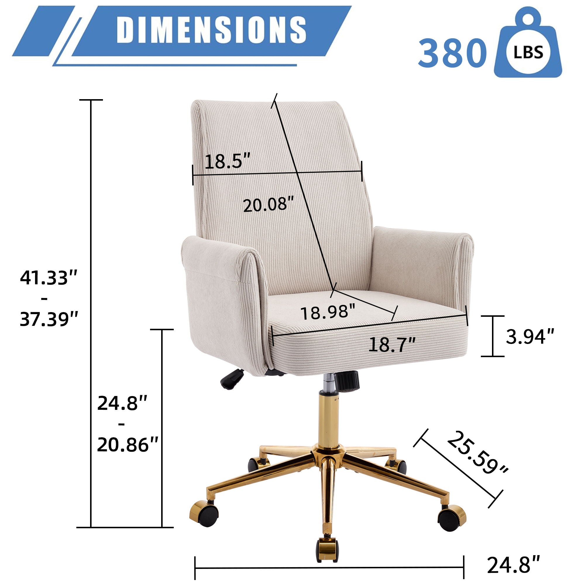 Ergonomic Mid-Back Office Chair With Striped Velvet Fabric