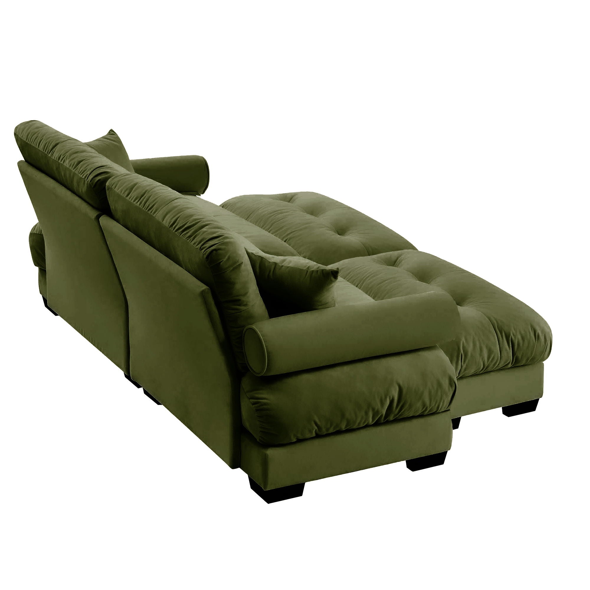 Modern Sectional Sofa With Ottoman, Round Bolster Armrests, Waist And Throw Pillows