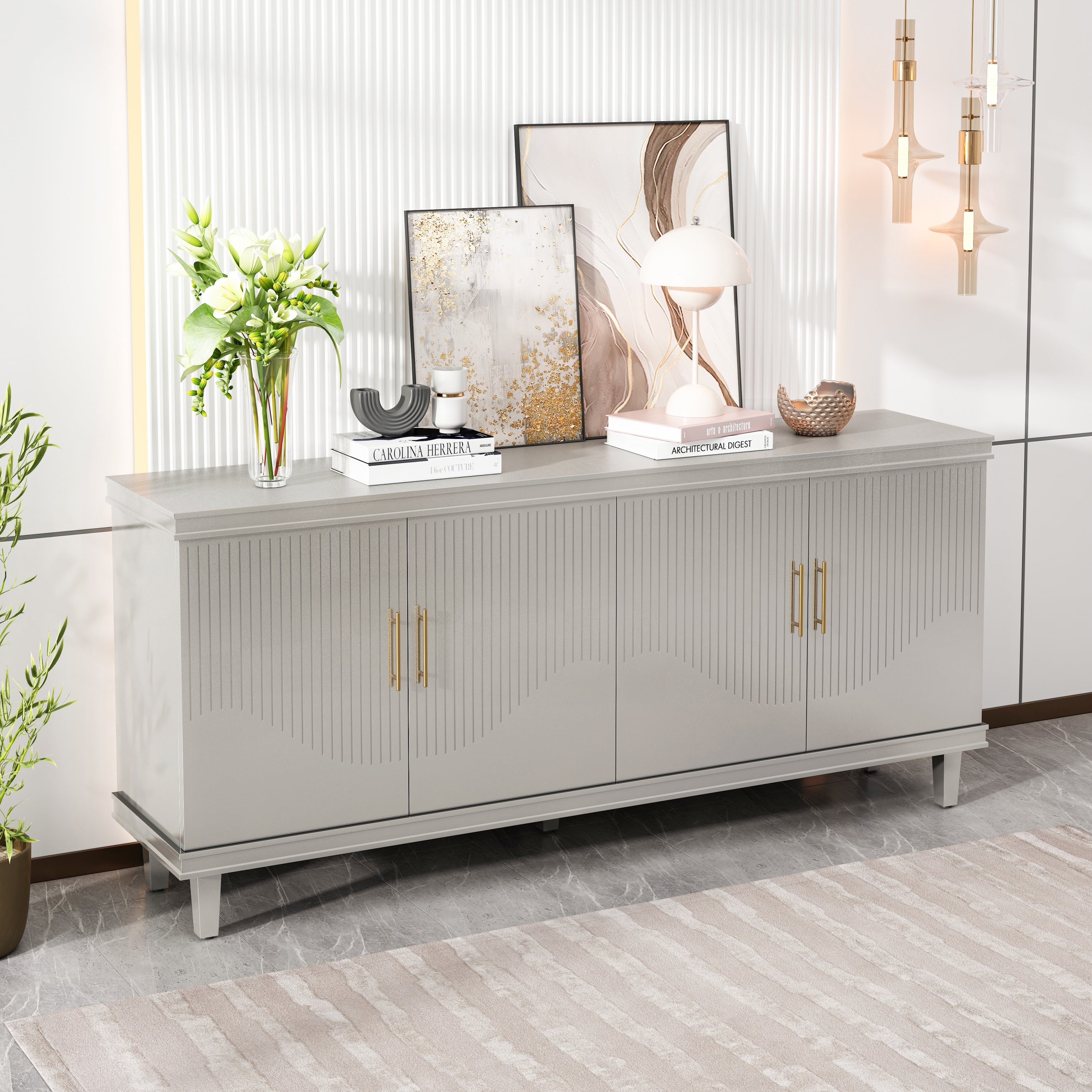 Champagne 4-Door Cabinet with Adjustable Shelves