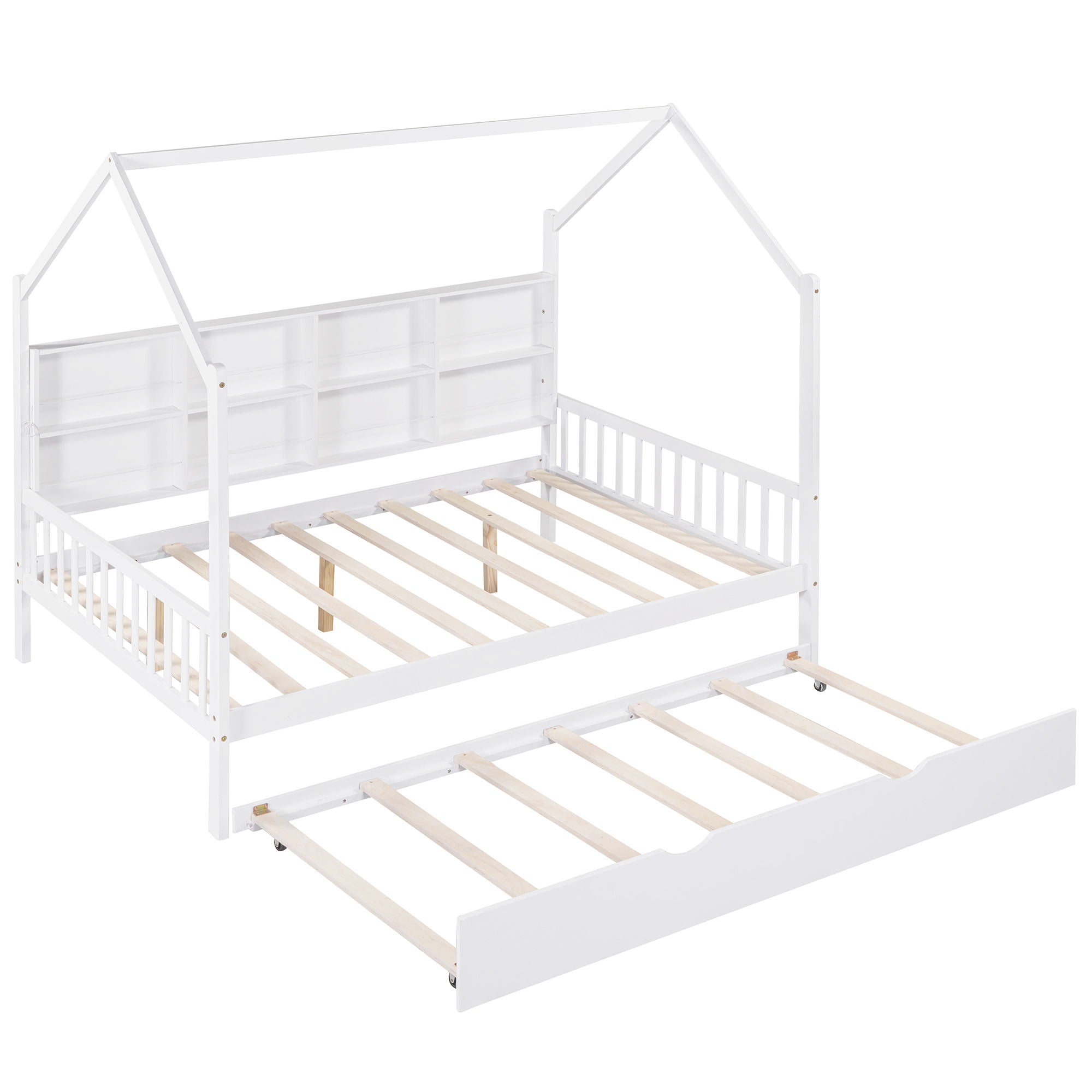 House Bed With Trundle, Kids Bed With Shelf