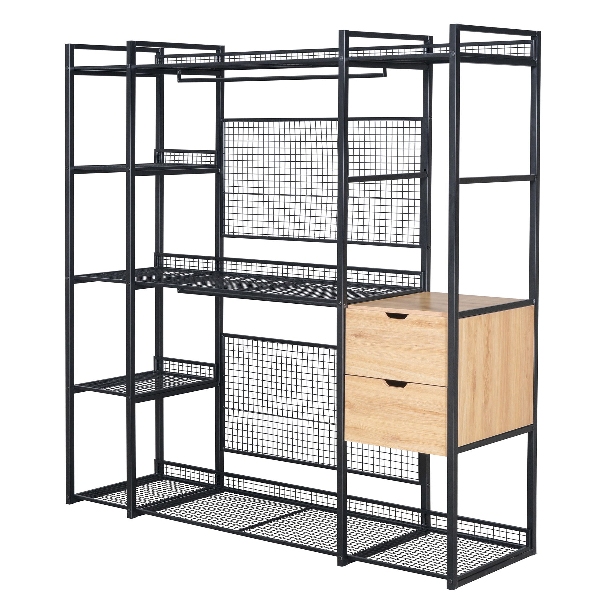 Open Style Wardrobe With Hanging Rails, Shelves And Drawers