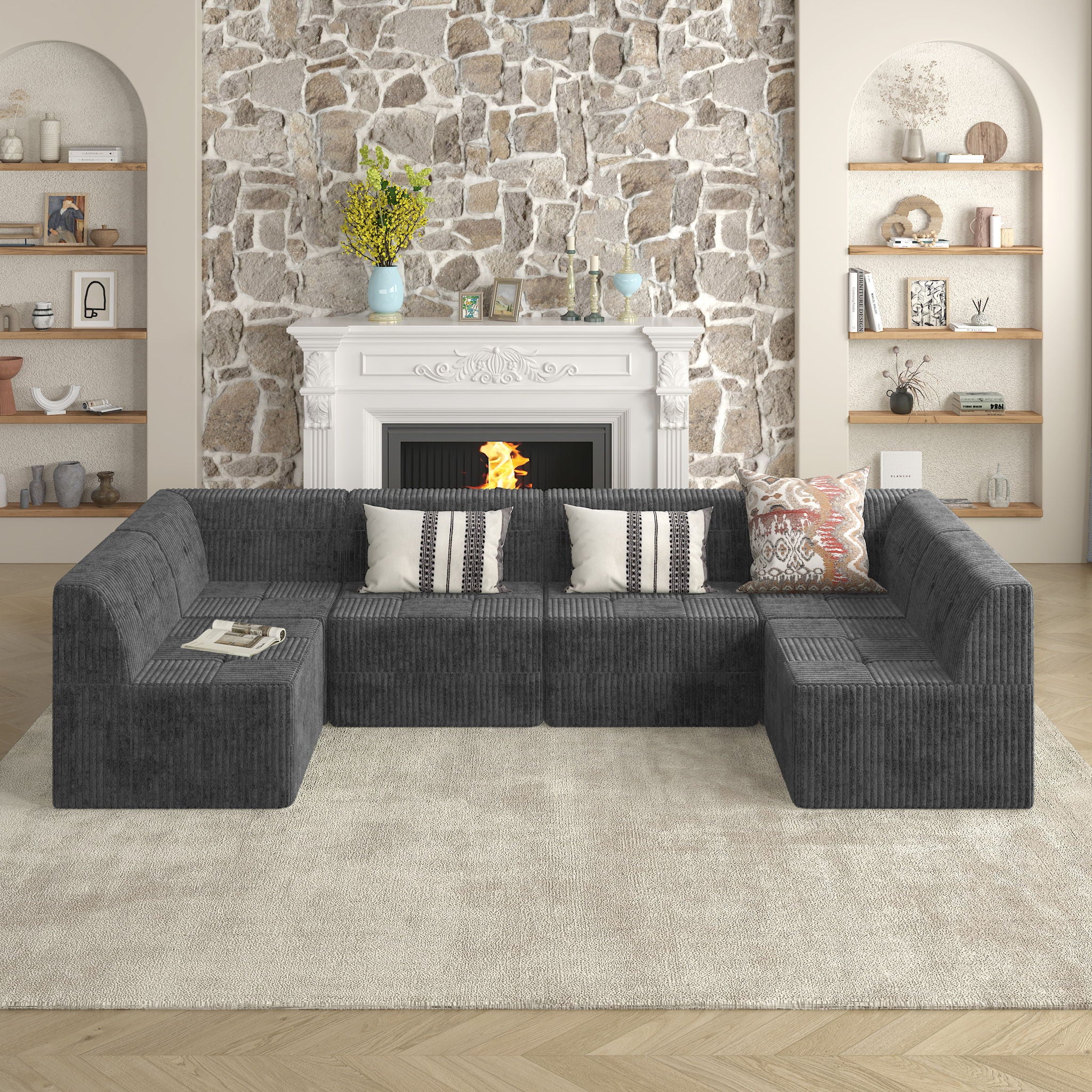Modern Minimalist Corduroy Corner Sofa Sleeper