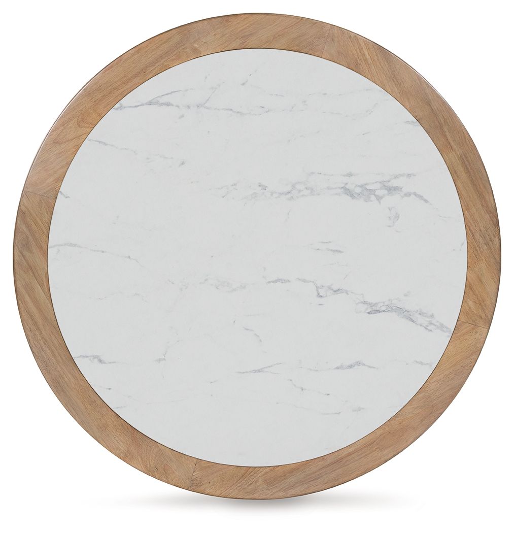 Camdill - Round Cocktail Table - Light Brown / White