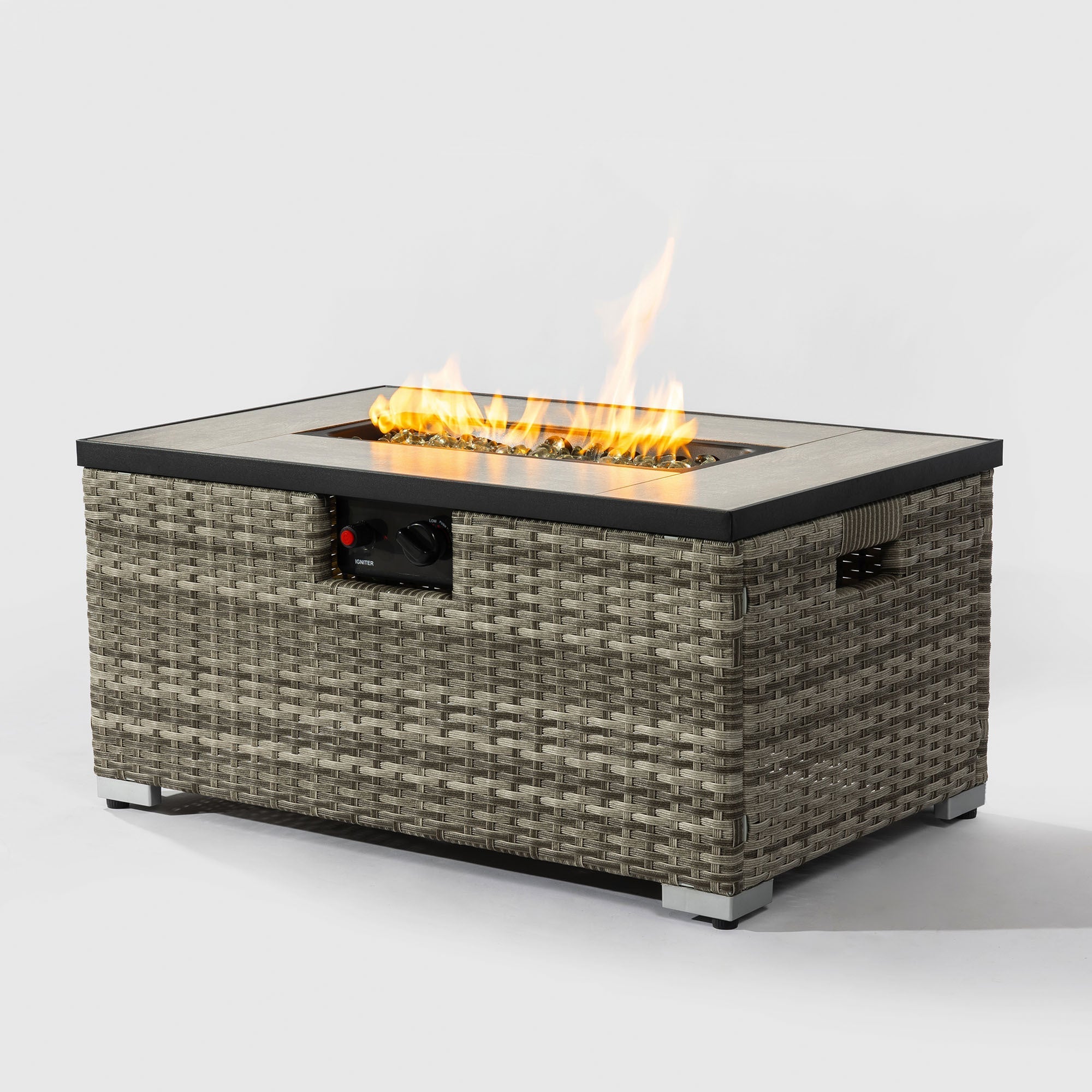 32' Propane Gas Fire Pit Table with Wicker Base and Propane Tank Cover