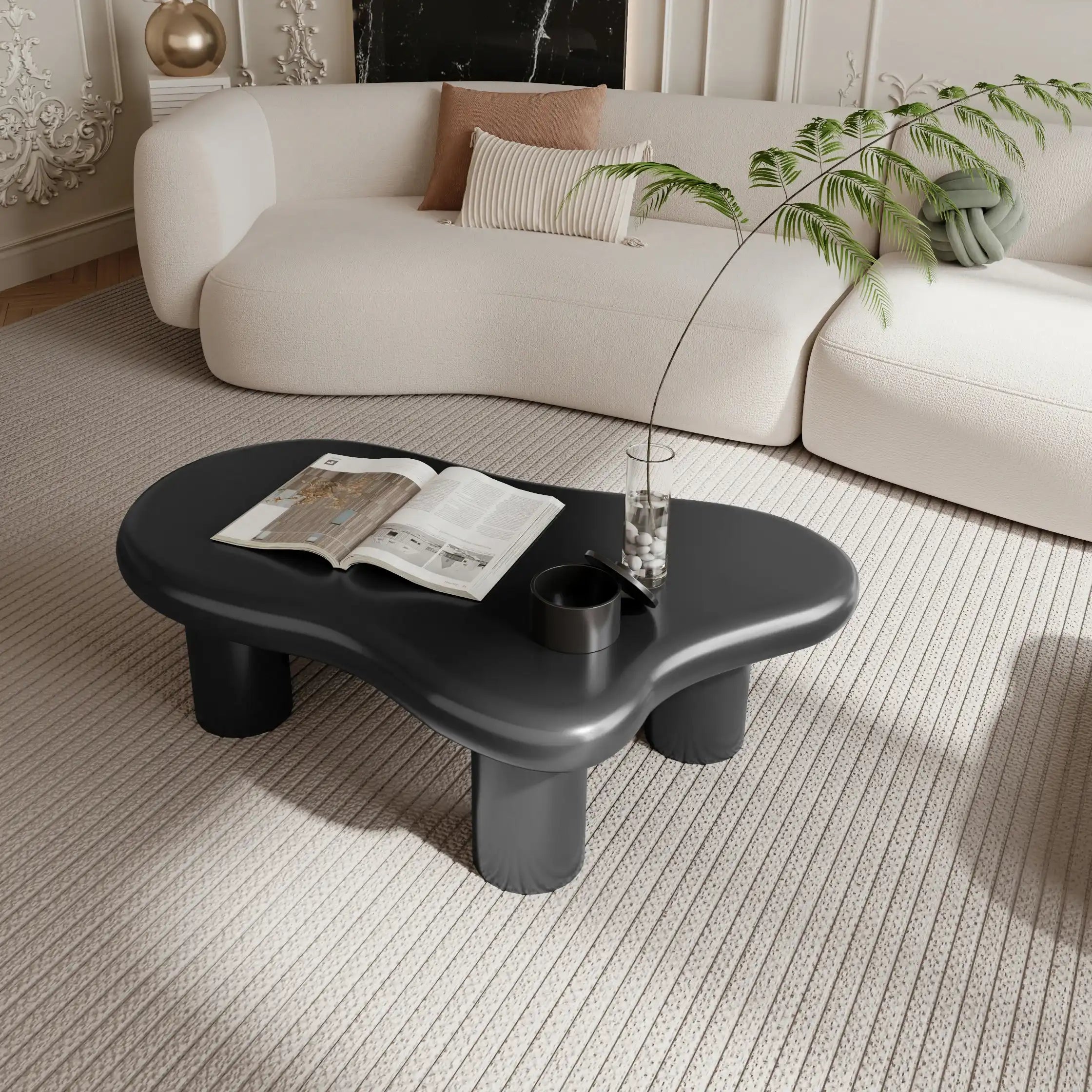 Mina Modern 40 Inch Black Cloud Shaped Coffee Table