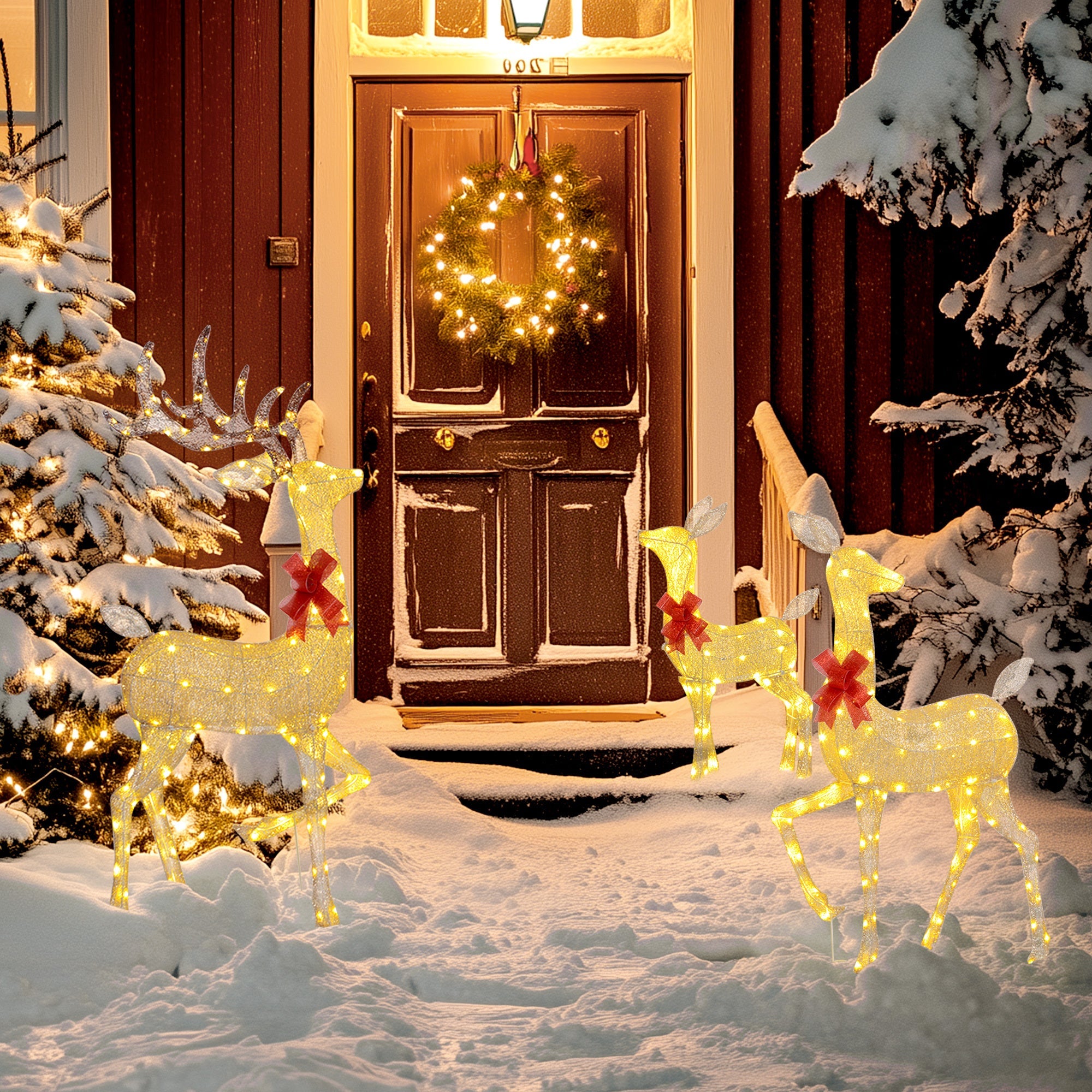 4.5ft 3-Piece Illuminated Holiday Deer Family- 3 LED Light Modes