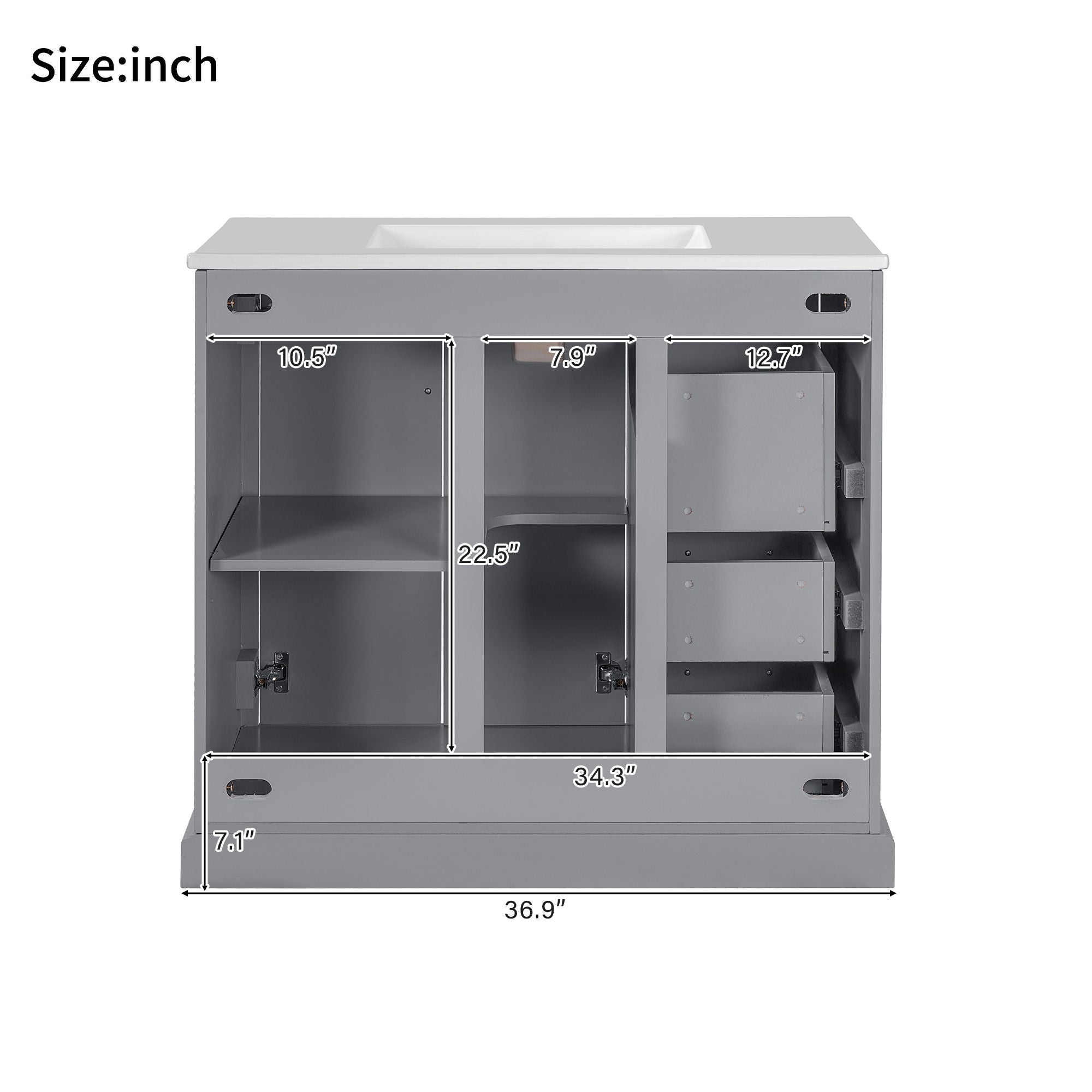 Bathroom Vanity With Sink, Soft Close Doors, Adjustable Shelf & 3 Drawers