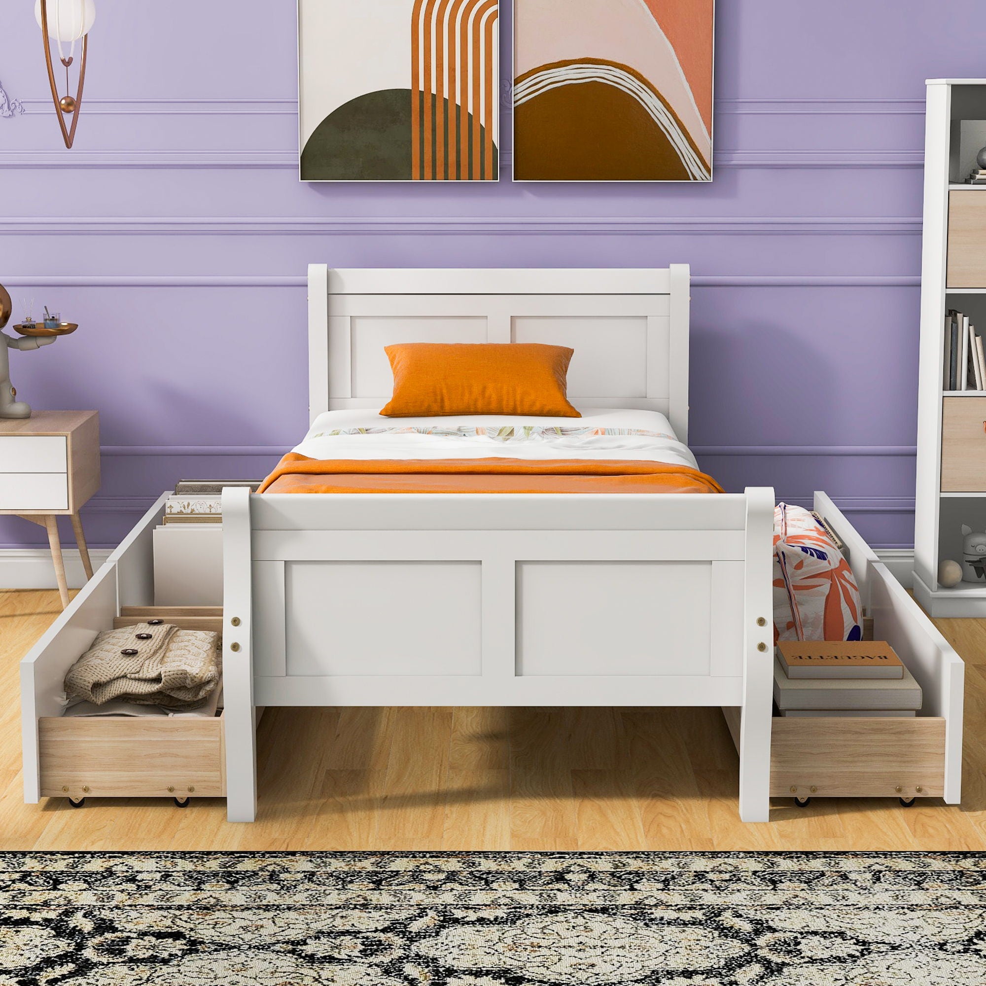 Platform Bed Frame Mattress Foundation Sleigh Bed With Headboard / Footboard / Wood Slat Suppor