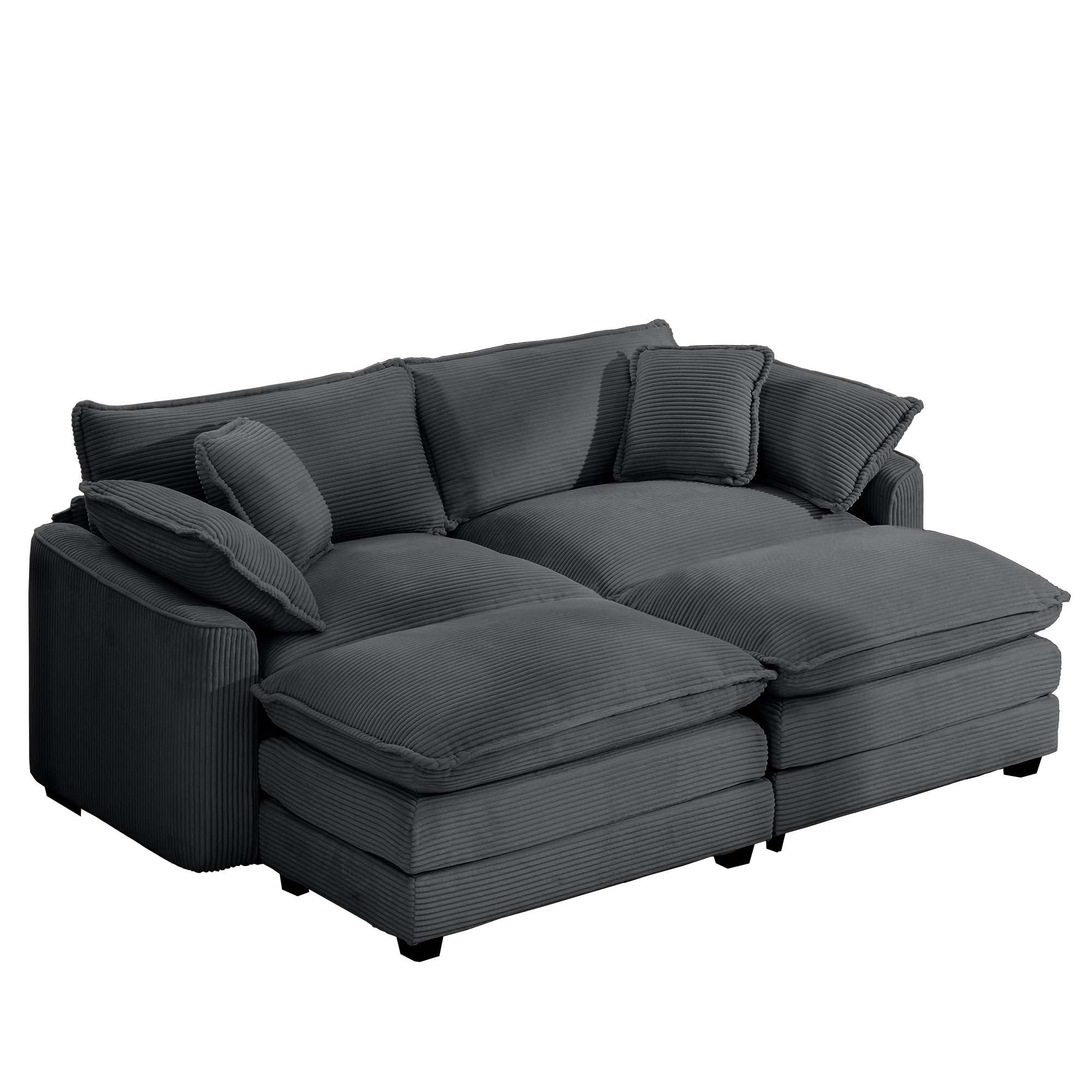 Modern Oversized Modular Cushion Sofa With Ottoman, Low Back, Deep Seating Sofa Set