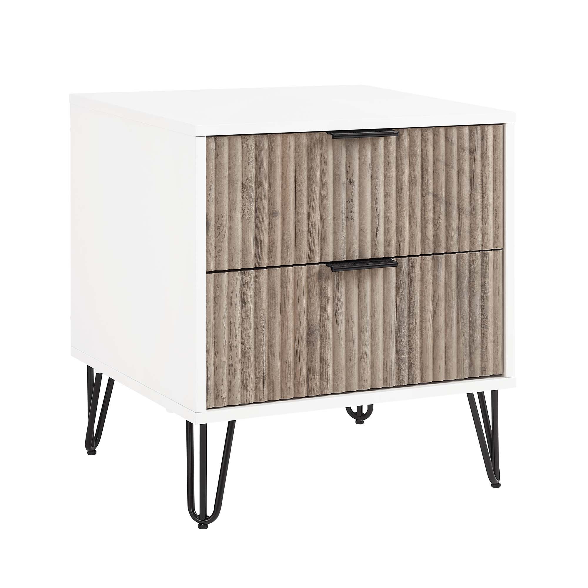 Dumbo - Fluted Nightstand With 2 Drawers - Gray / White