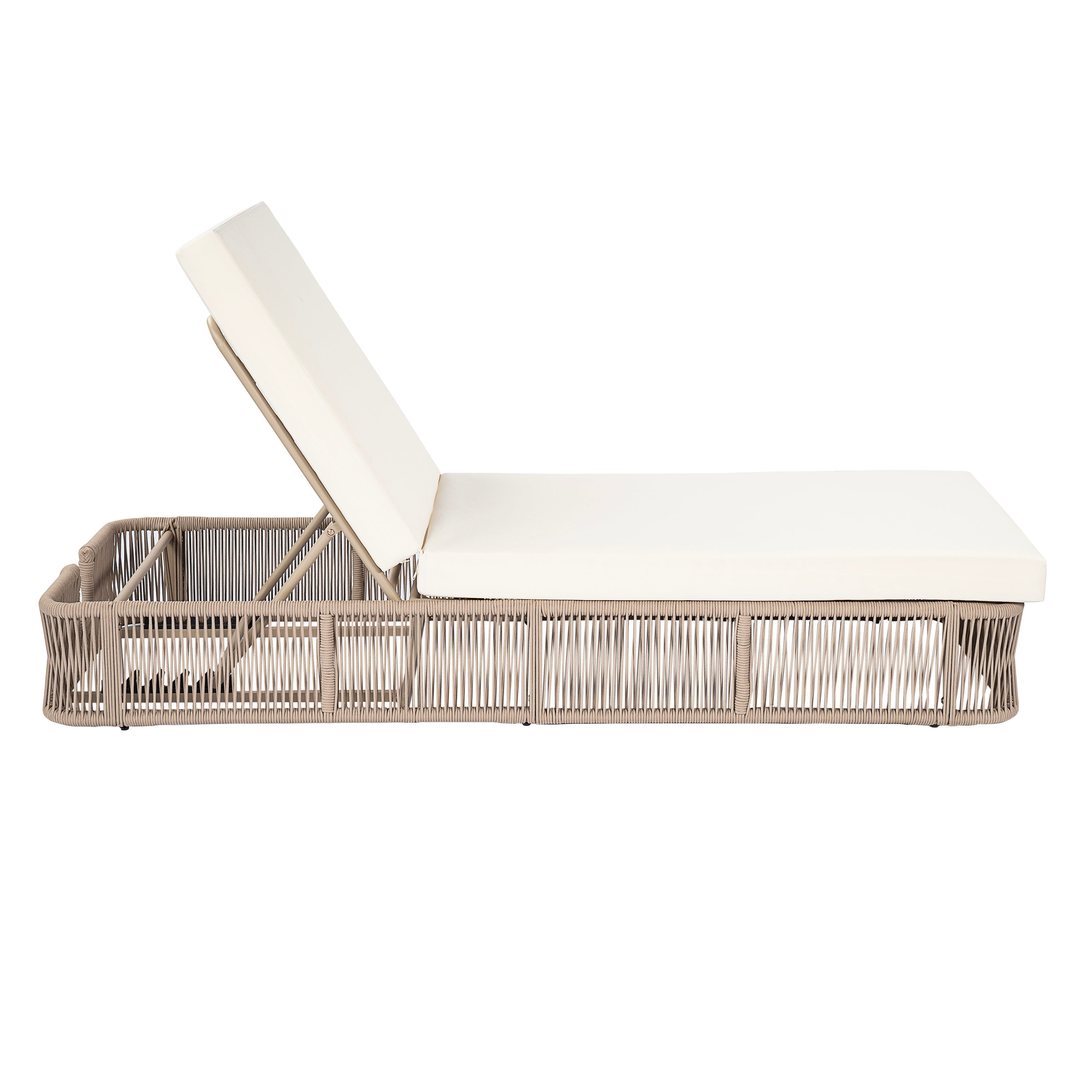 Beige and White Adjustable Sunlounge with Woven Rope Base