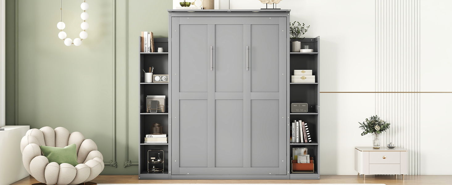Wall Murphy Bed With Shelves And LED Lights