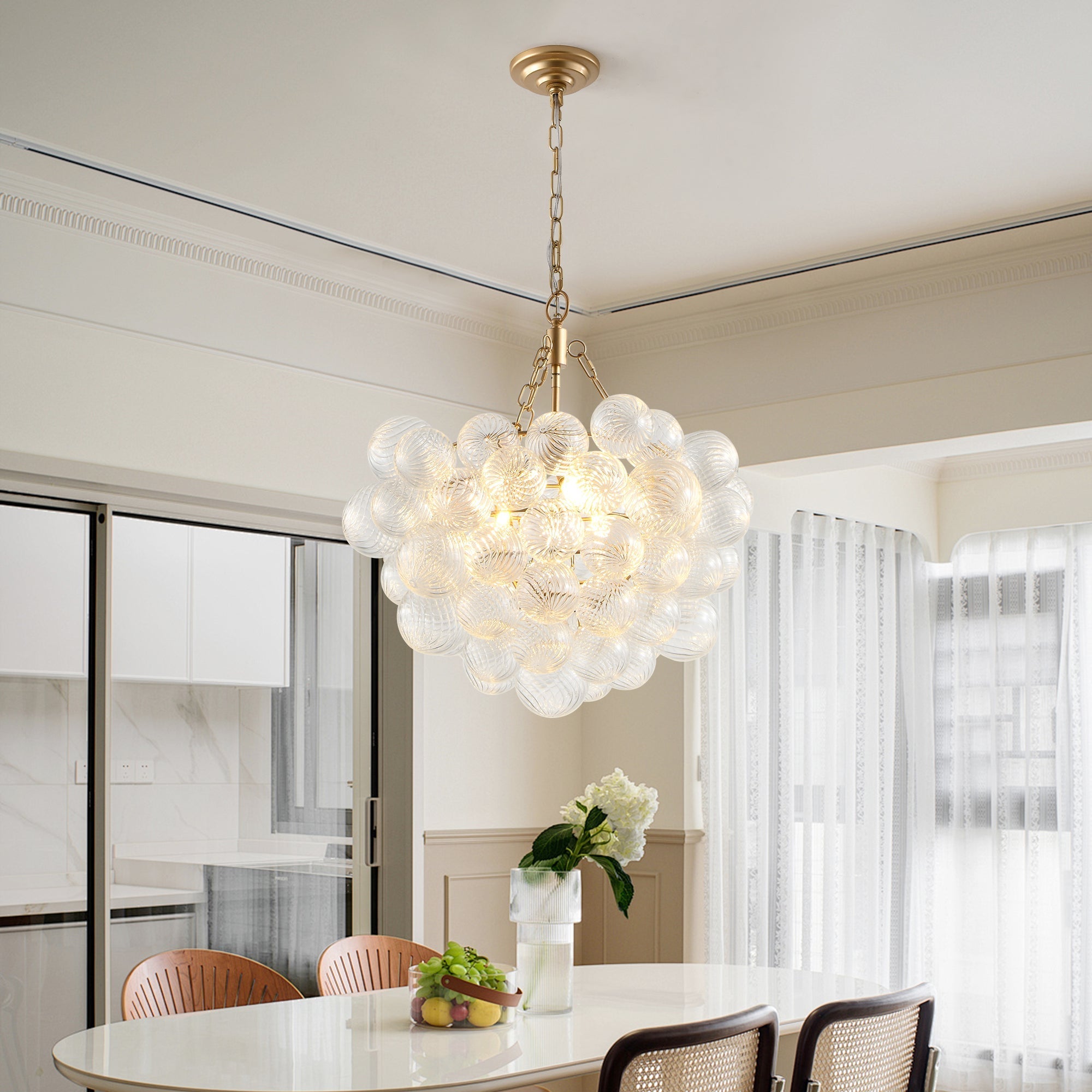 20-Inch Gold Pendant Light Chandelier with Threaded Clear Glass Globe Shade