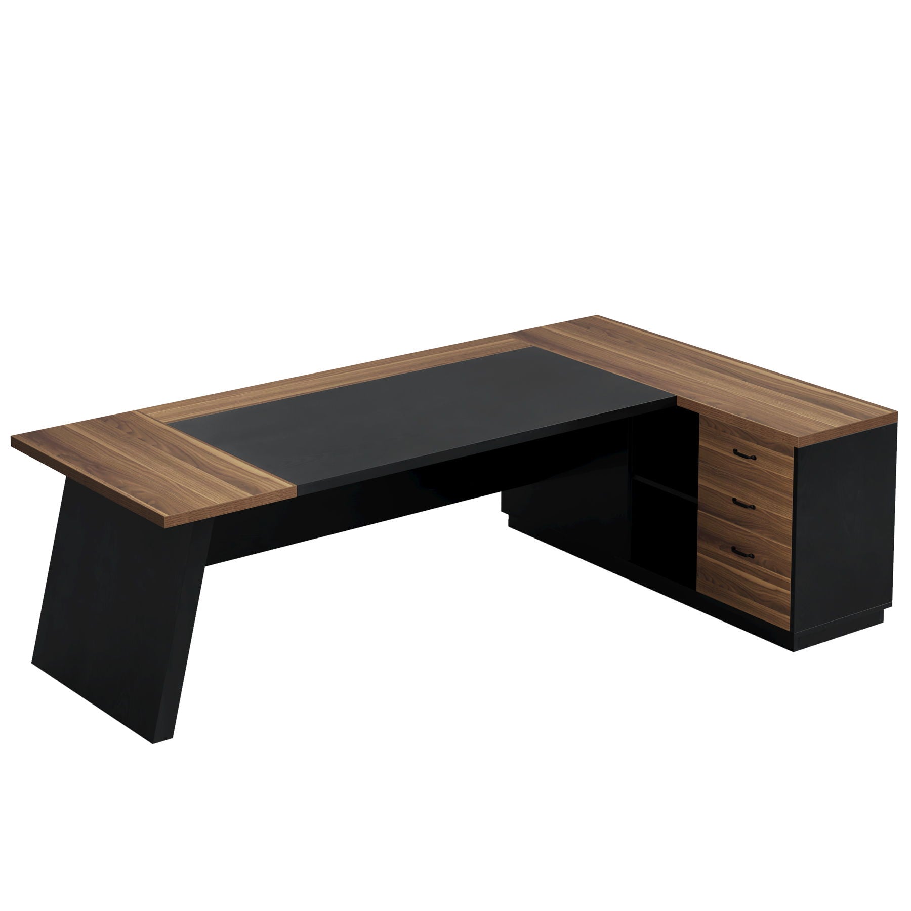 L-Shaped Executive Desk With File Cabinet & Drawers, Large Home Office Computer Workstation