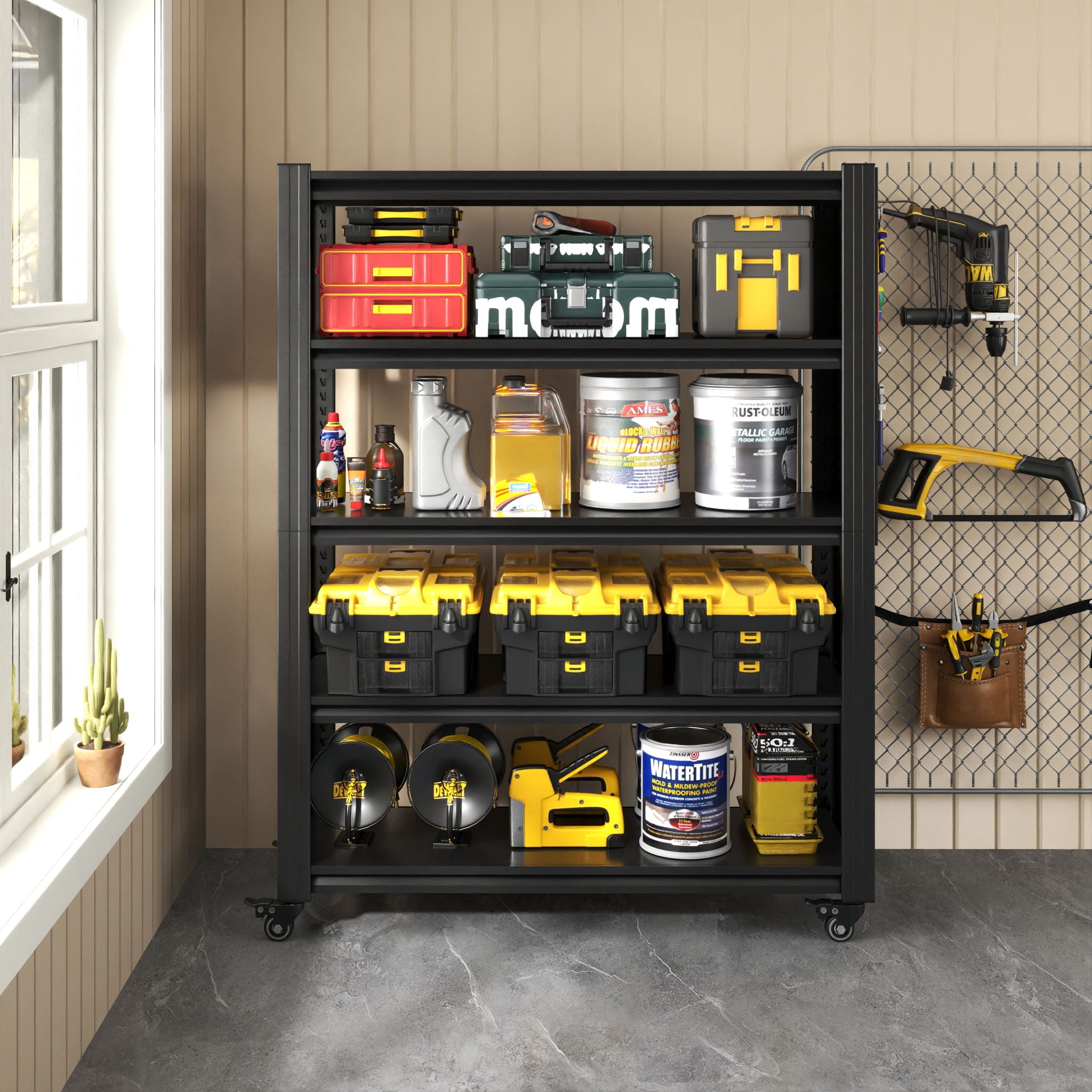 Heavy Duty Adjustable Metal Shelving Unit With Pegboard And Wheels For Multipurpose Storage