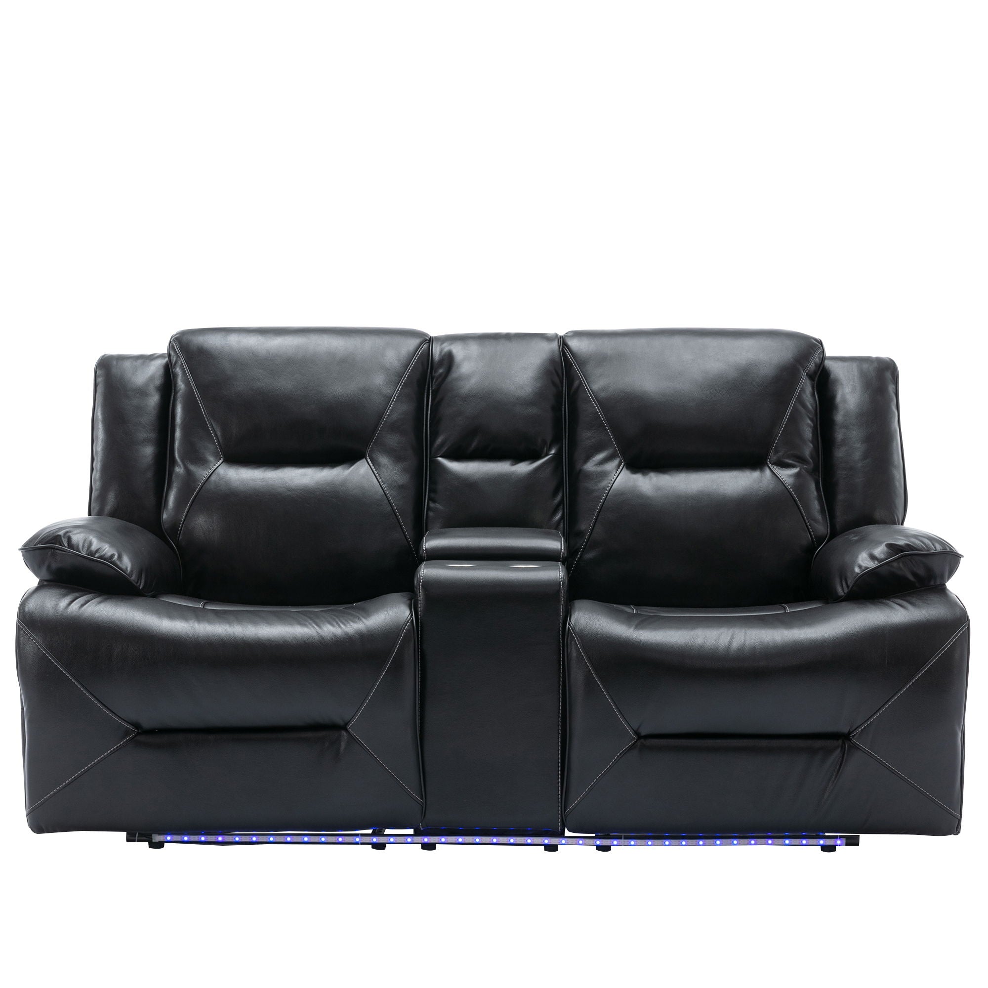 2 Seater Home Theater Recliner Manual Recliner Chair With A LED Light Strip Two Cup Holders And A Storage Box For Living Room