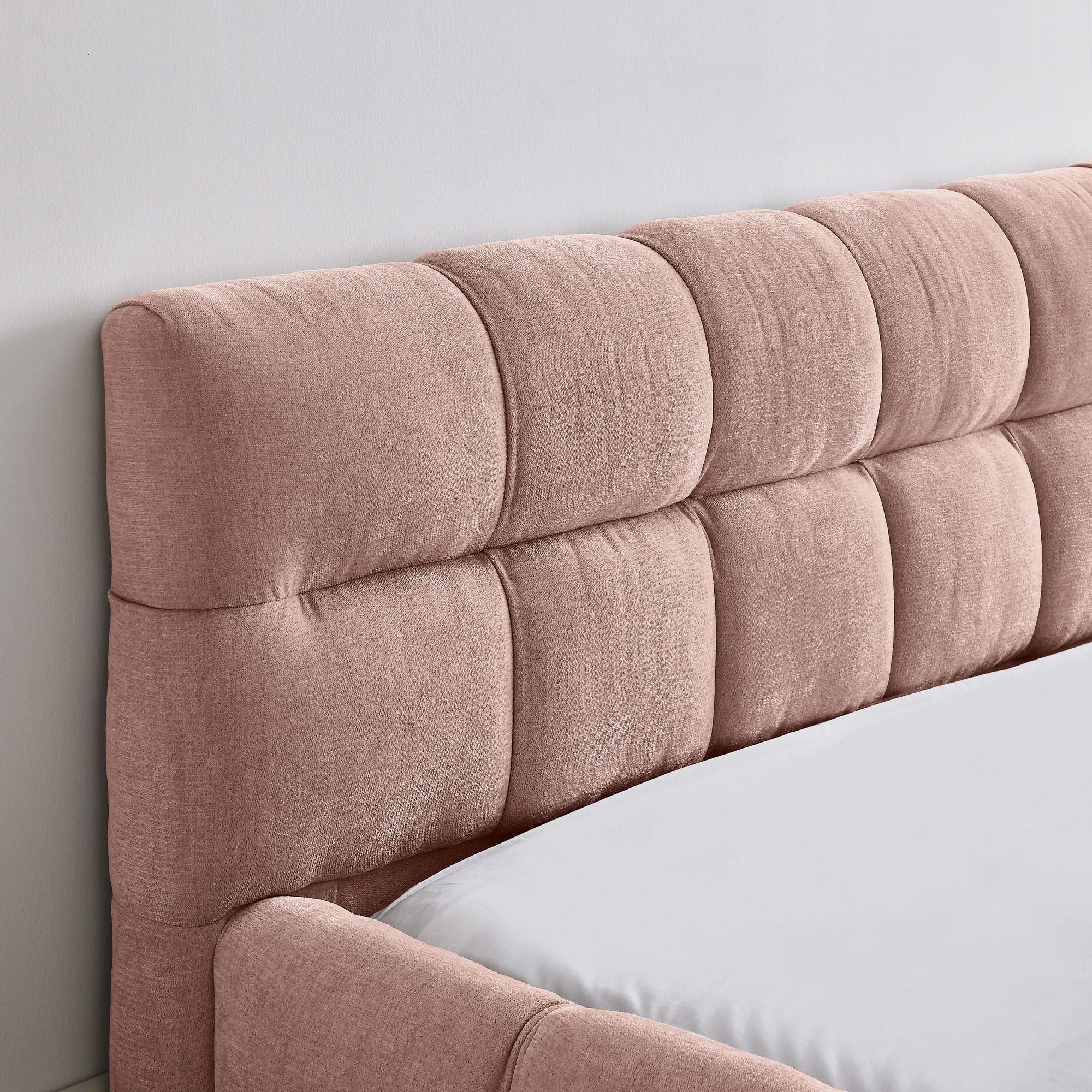 Modern Platform Bed Frame With Thick Chenille Fabric
