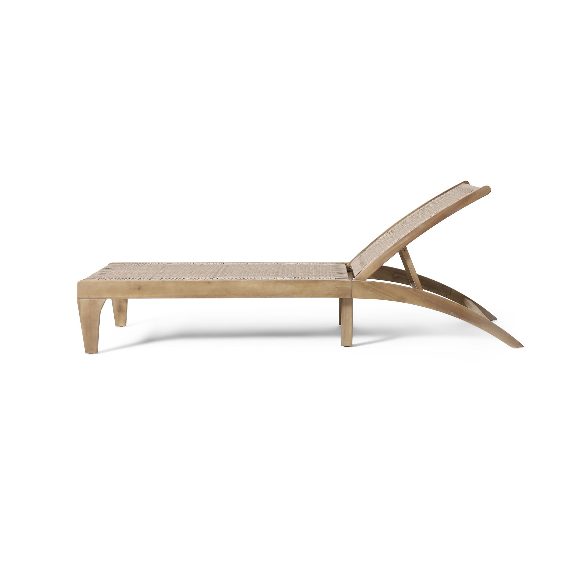 Outdoor Rattan Wicker Chaise Lounge With Acacia Wood Frame - Light Brown