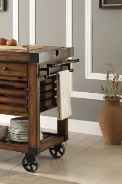 Kaif - Distressed Chestnut Kitchen Cart - Chestnut - Best Buy Furniture