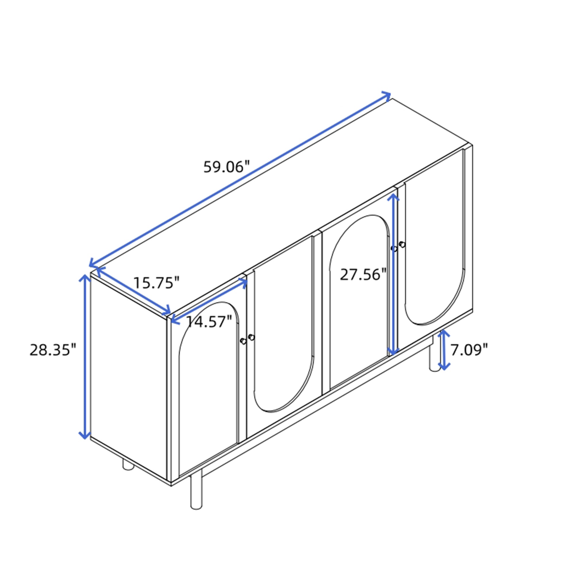 Stylish 4-Door Intaglio Storage Cabinet with Pine Legs and Solid Wood Pulls