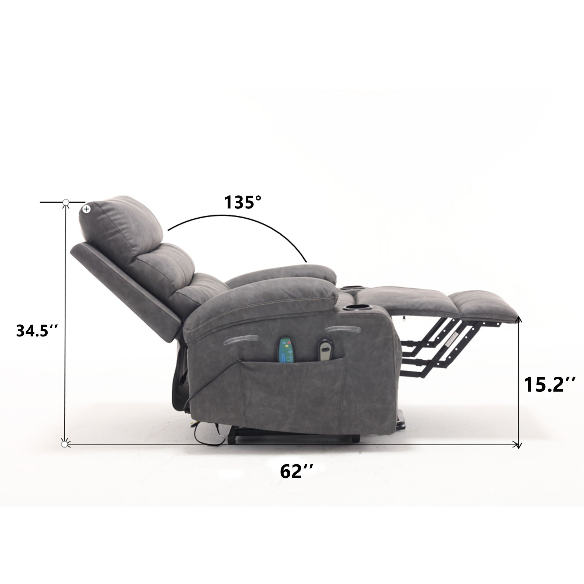 Large Size Electric Power Lift Recliner Chair Sofa With 8 Point Vibration Massage And Lumbar Heat