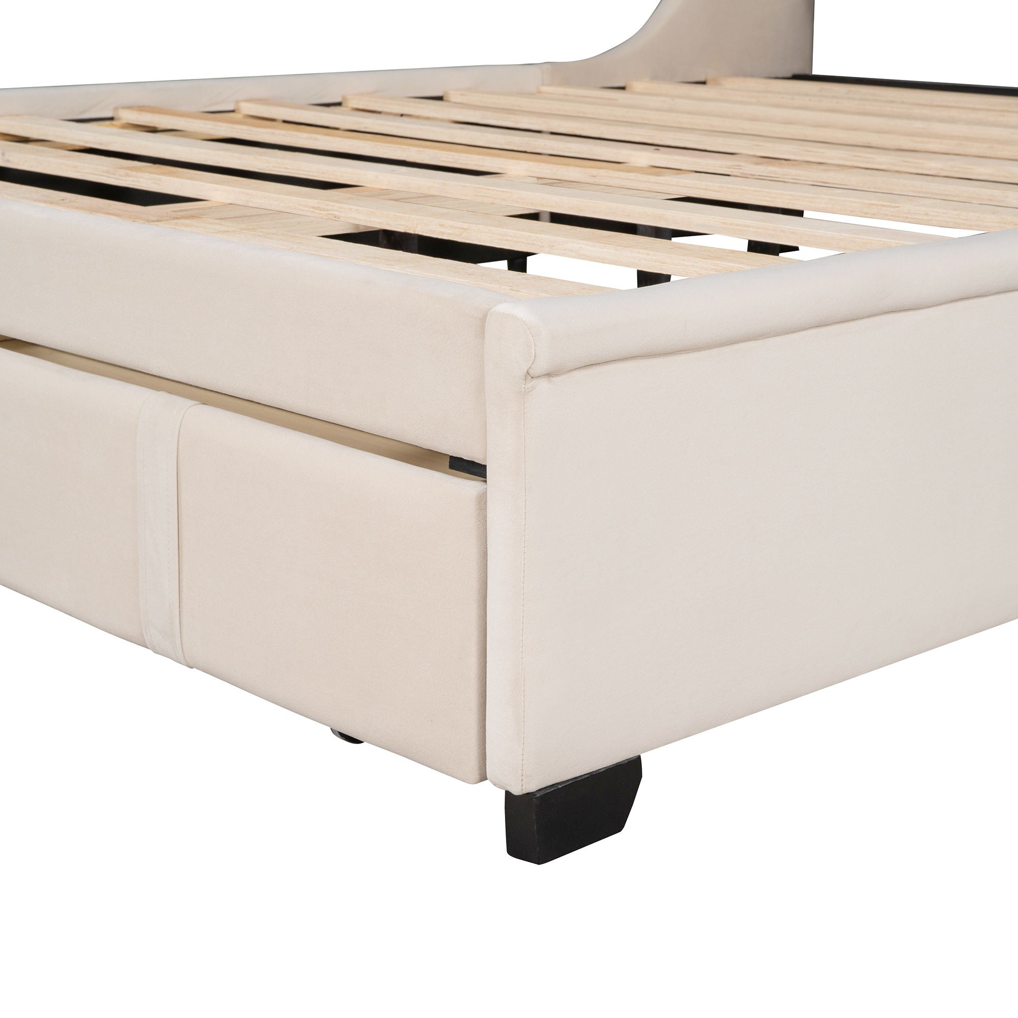 Storage Bed Velvet Upholstered Platform Bed With Wingback Headboard And A Big Drawer