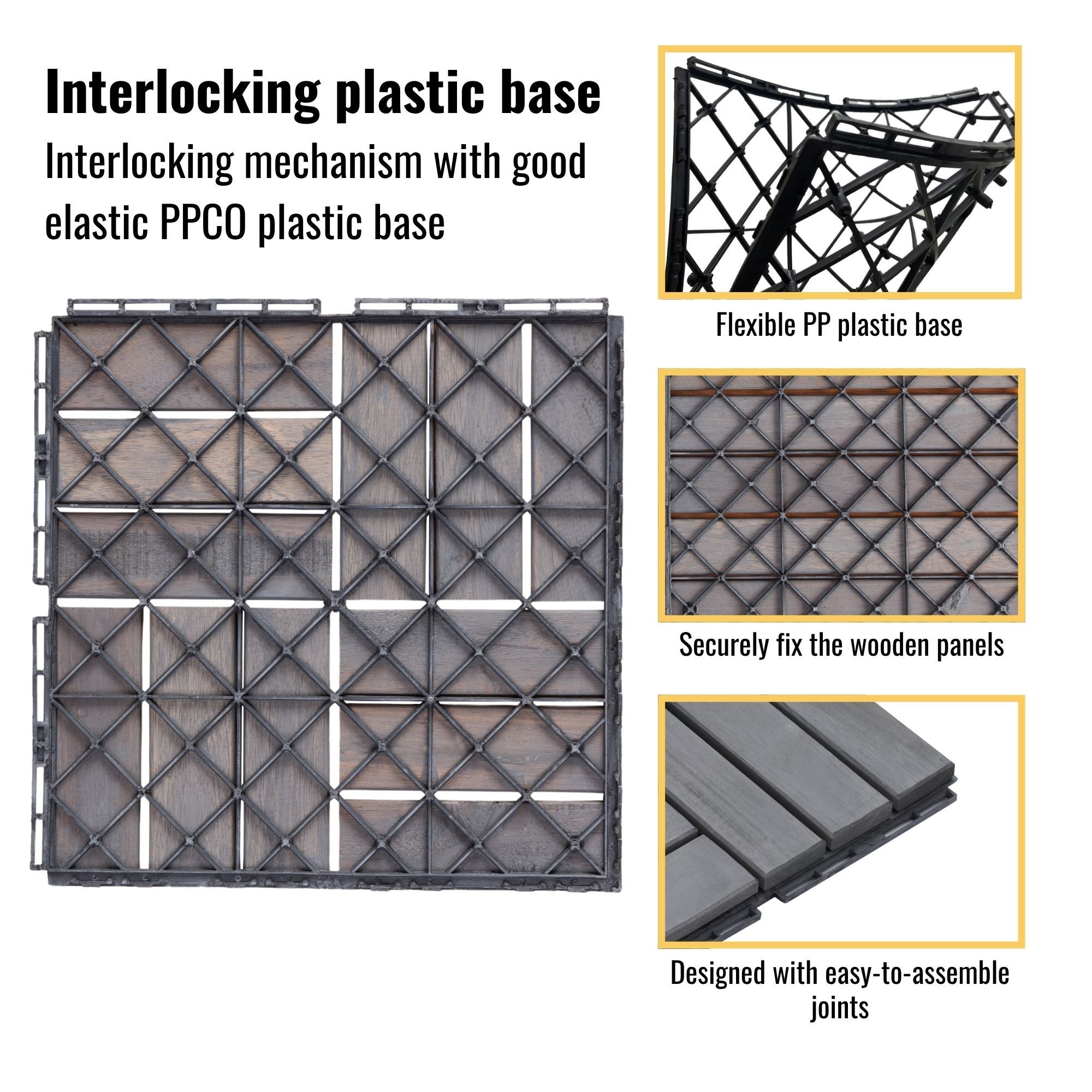 Acacia Wood Interlocking Deck Tiles Checker Pattern For Outdoor Flooring