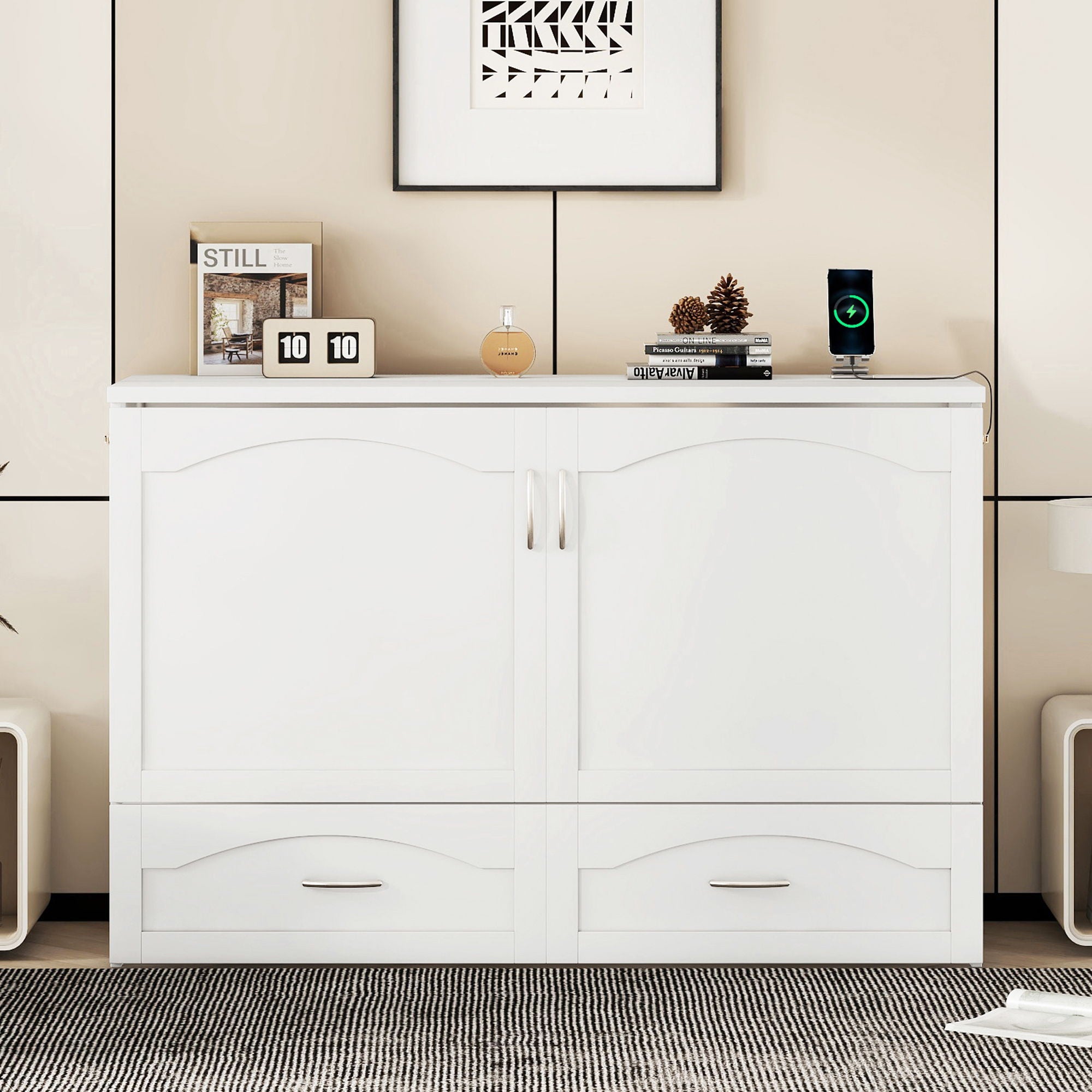 Murphy Bed With Drawer And A Set Of Sockets & USB Ports, Pulley Structure Design