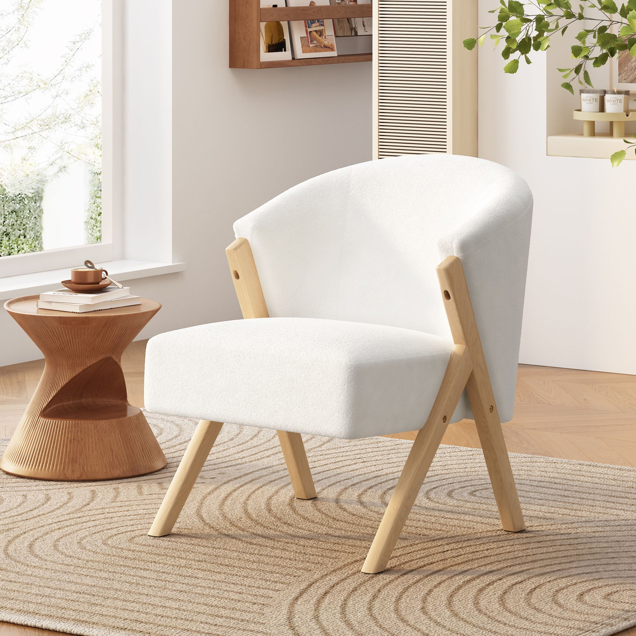 Modern Accent Chair With Polyester Upholstery And Minimalist Lounge Chair For Living Room, Bedroom, Or Office - White