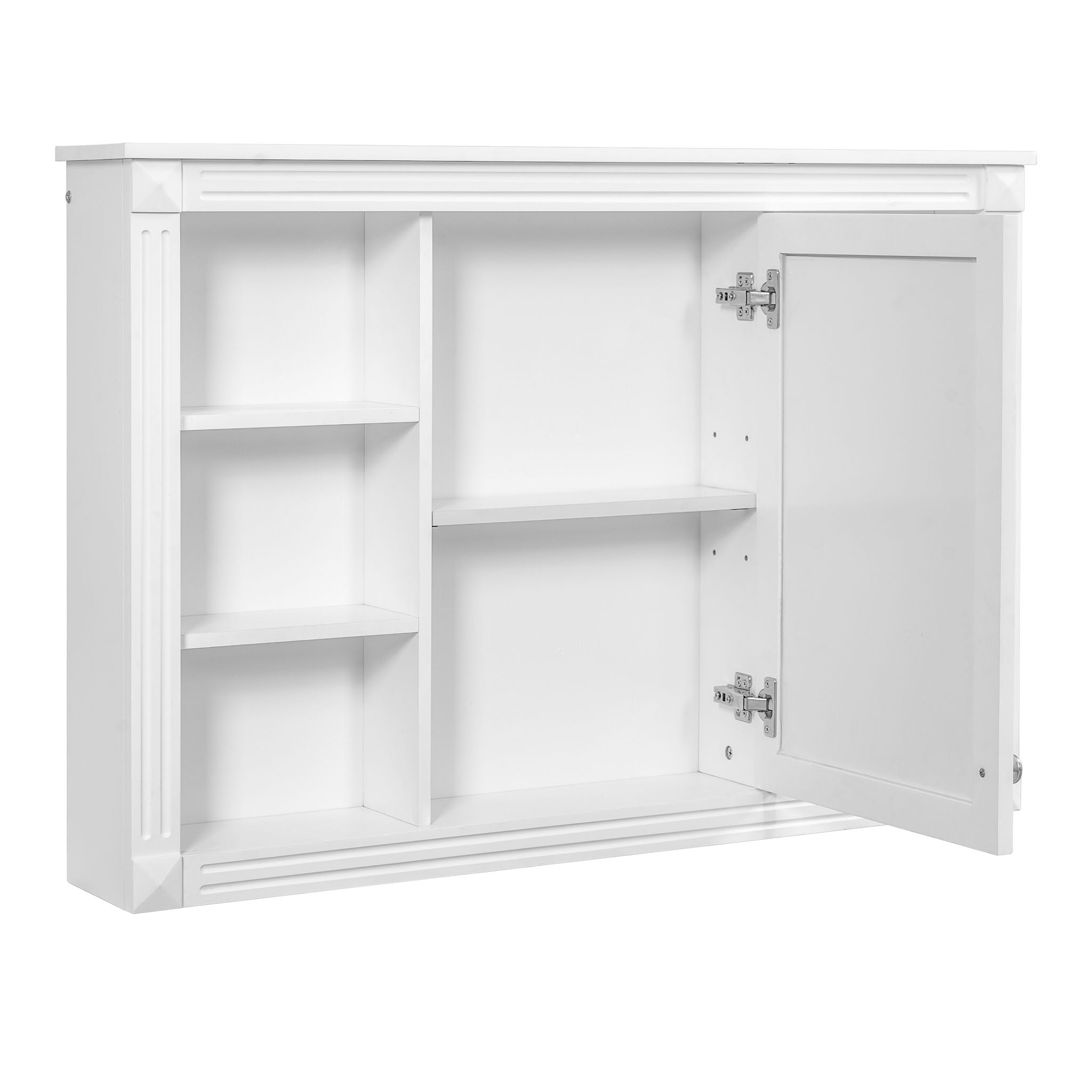 Wall Mounted Bathroom Storage Cabinet With Mirror, Medicine Cabinet With 6 Open Shelves And Adjustable Interior - White