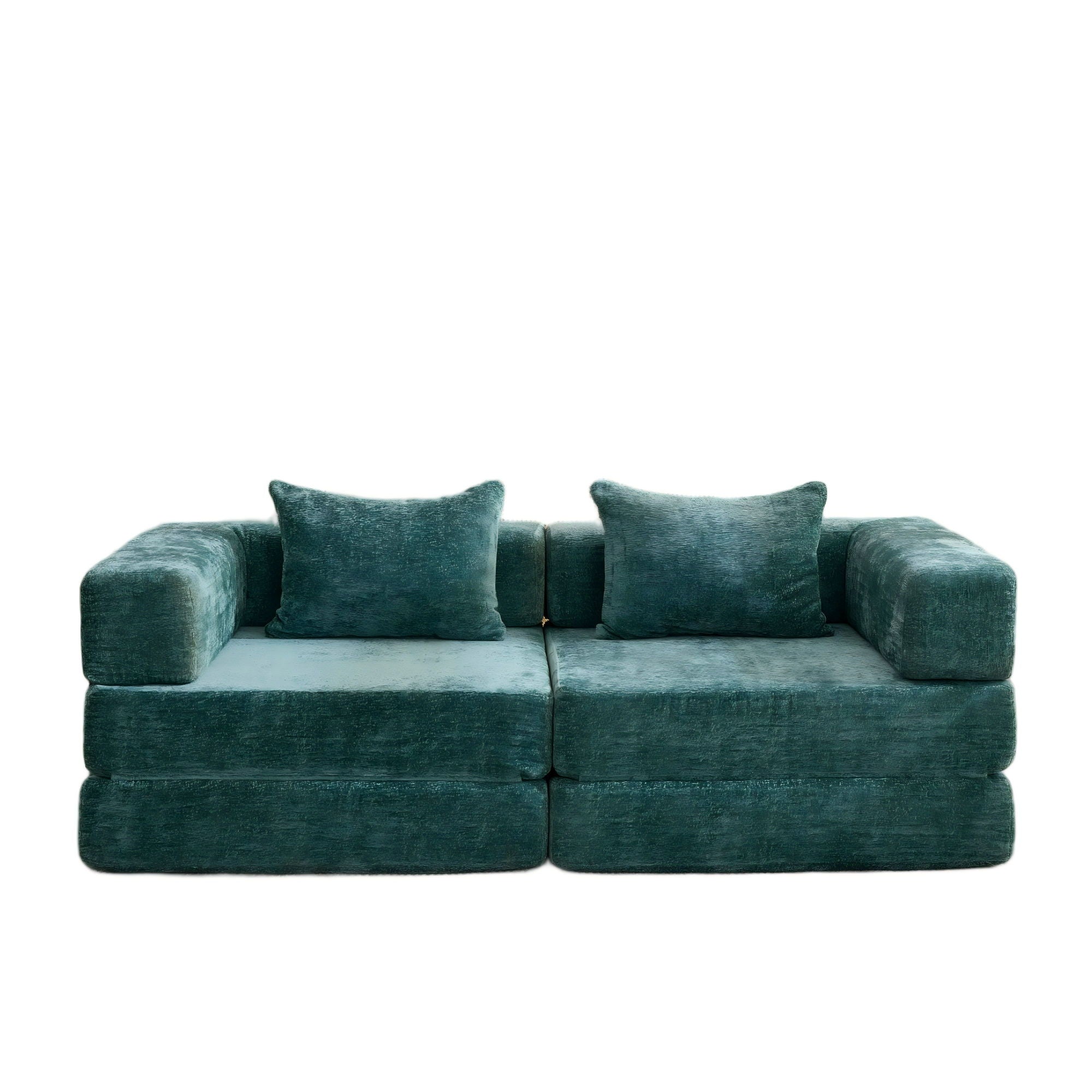 Convertible Floor Sofa Bed With Fixed Shape Frame, Loveseats Boneless Modular Sectional, For Living Room - Dark Green