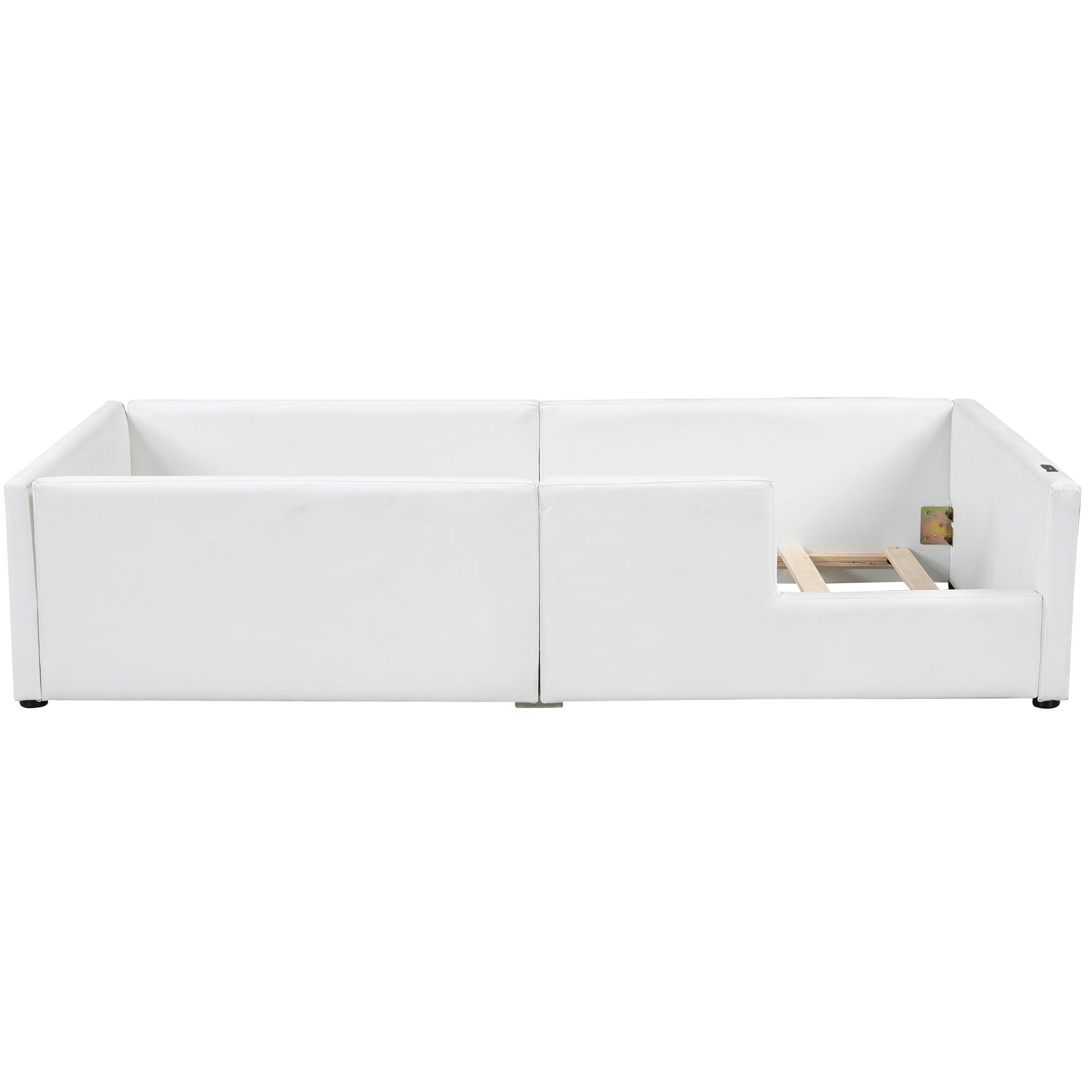 Twin Size Upholstered Platform Bed With Guardrail And Charging Station - White