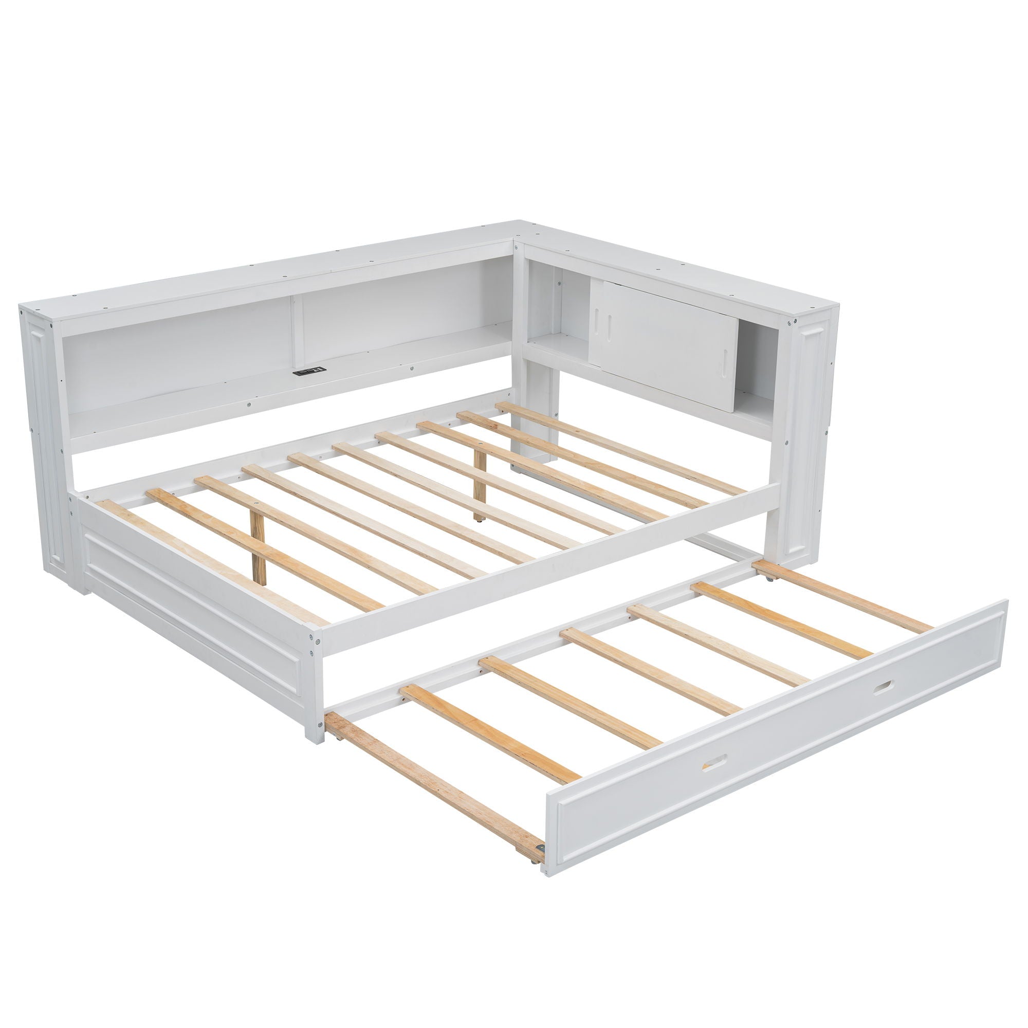 Daybed With Storage Shelves, LED, USB, And Trundle