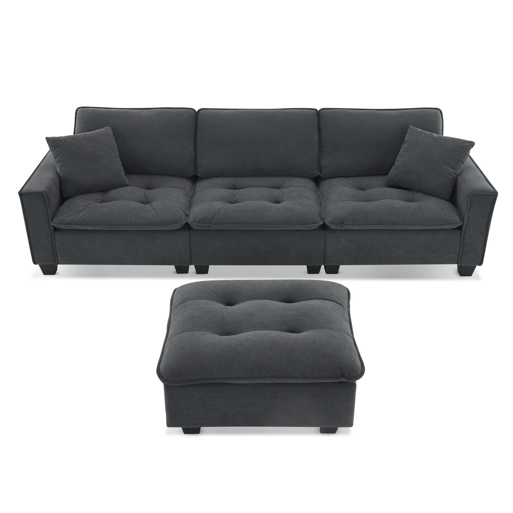 Modern Convertible Sectional L Shaped Reversible Couch Set With Free Pillows 4 Seat Suede Sleeper Sofa With Ottoman