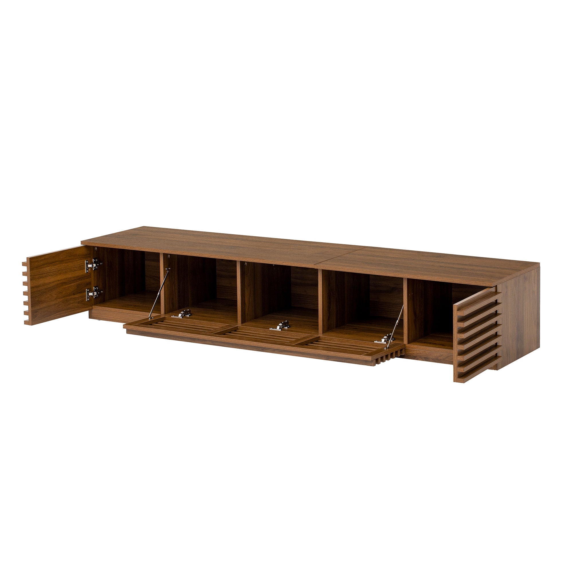 TV Stand For TVs, Entertainment Center With Cable Management And Soft Closing Hinges - Walnut