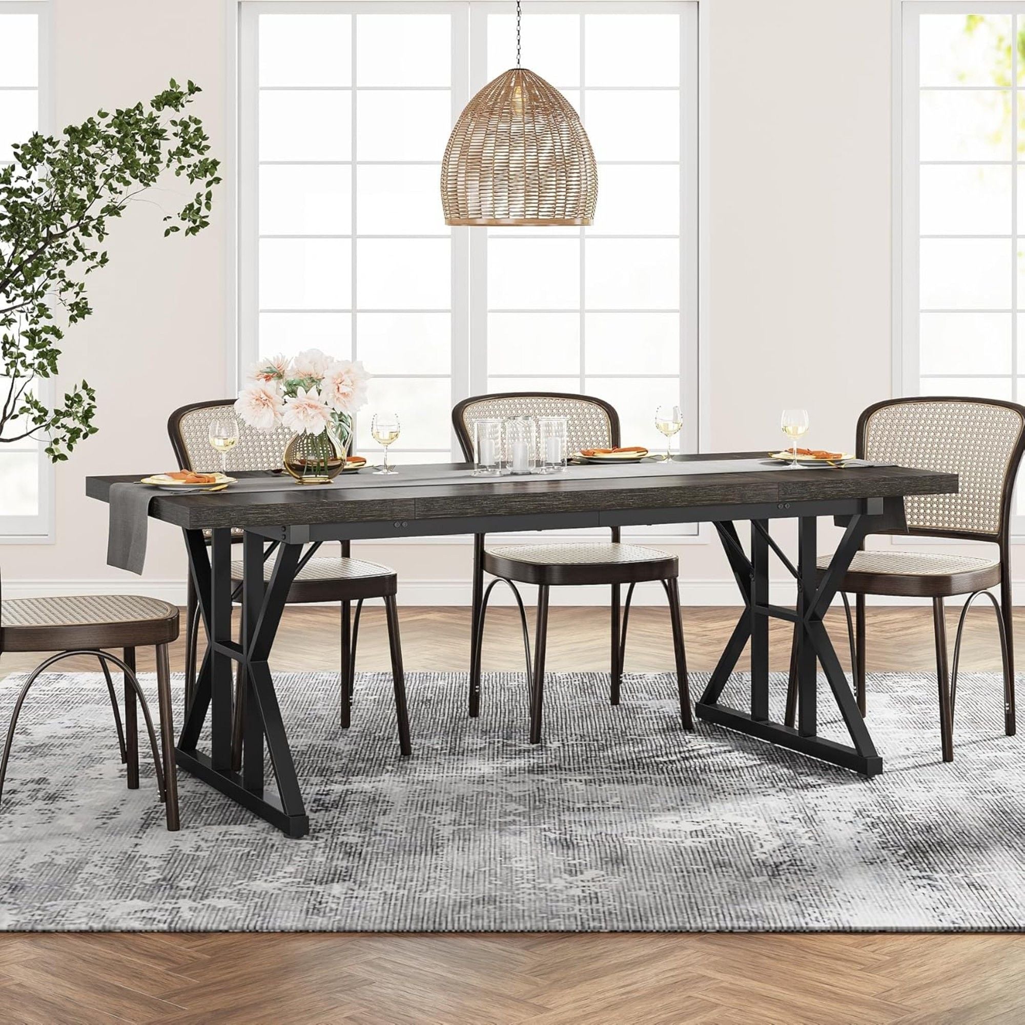 Rectangular Dining Table With X Trestle Metal Legs