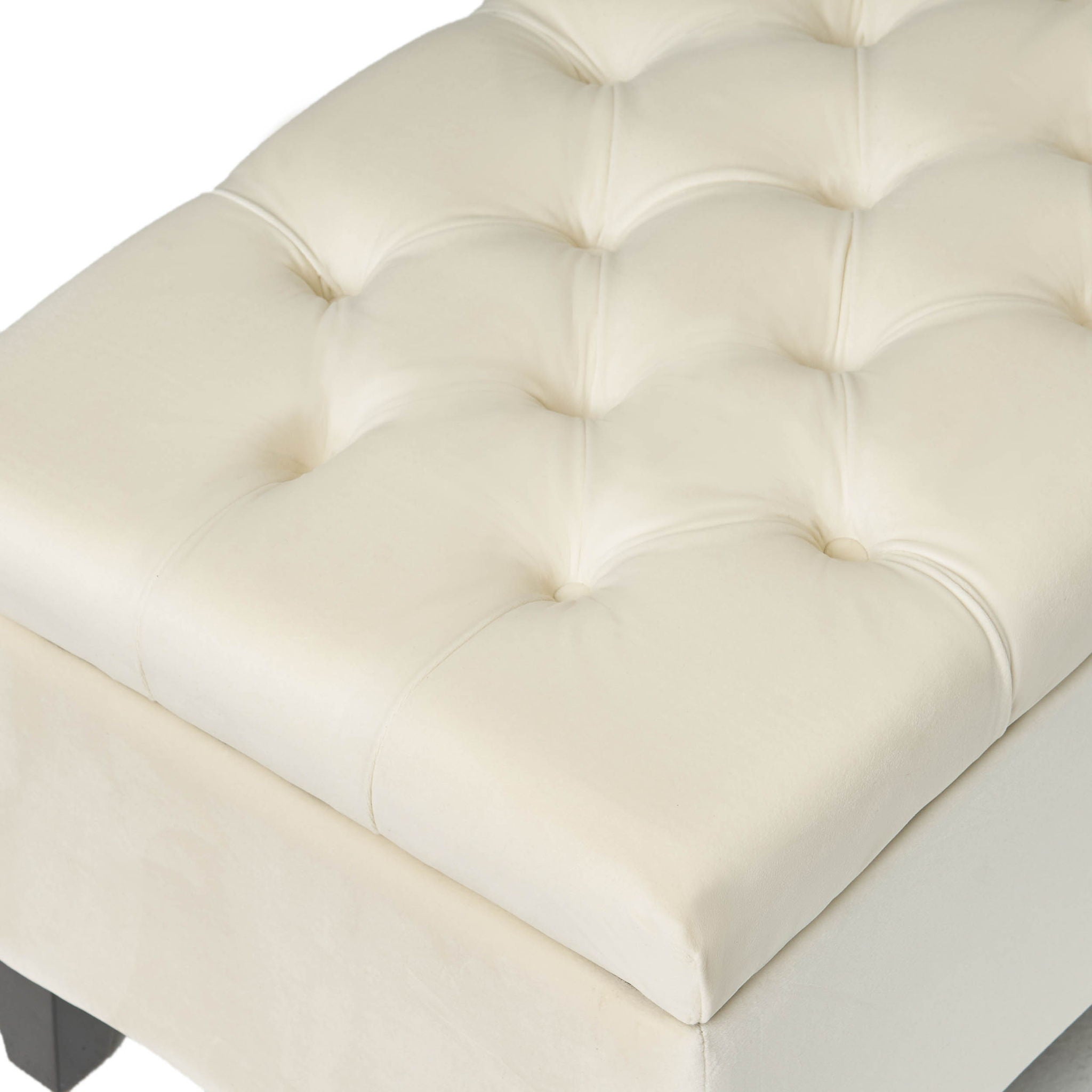 Button Tufted Diamond Stitch Storage Ottoman - Beige